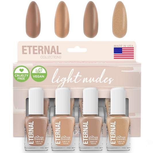 Eternal Nude Nail Polish Set for Women (LIGHT NUDES) - Brown Nail Polish Set for Girls | Lasting & Quick Dry Natural Nail Polish Kit for Home DIY Manicure & Pedicure | Made in USA, 13.5mL (Set of 4)