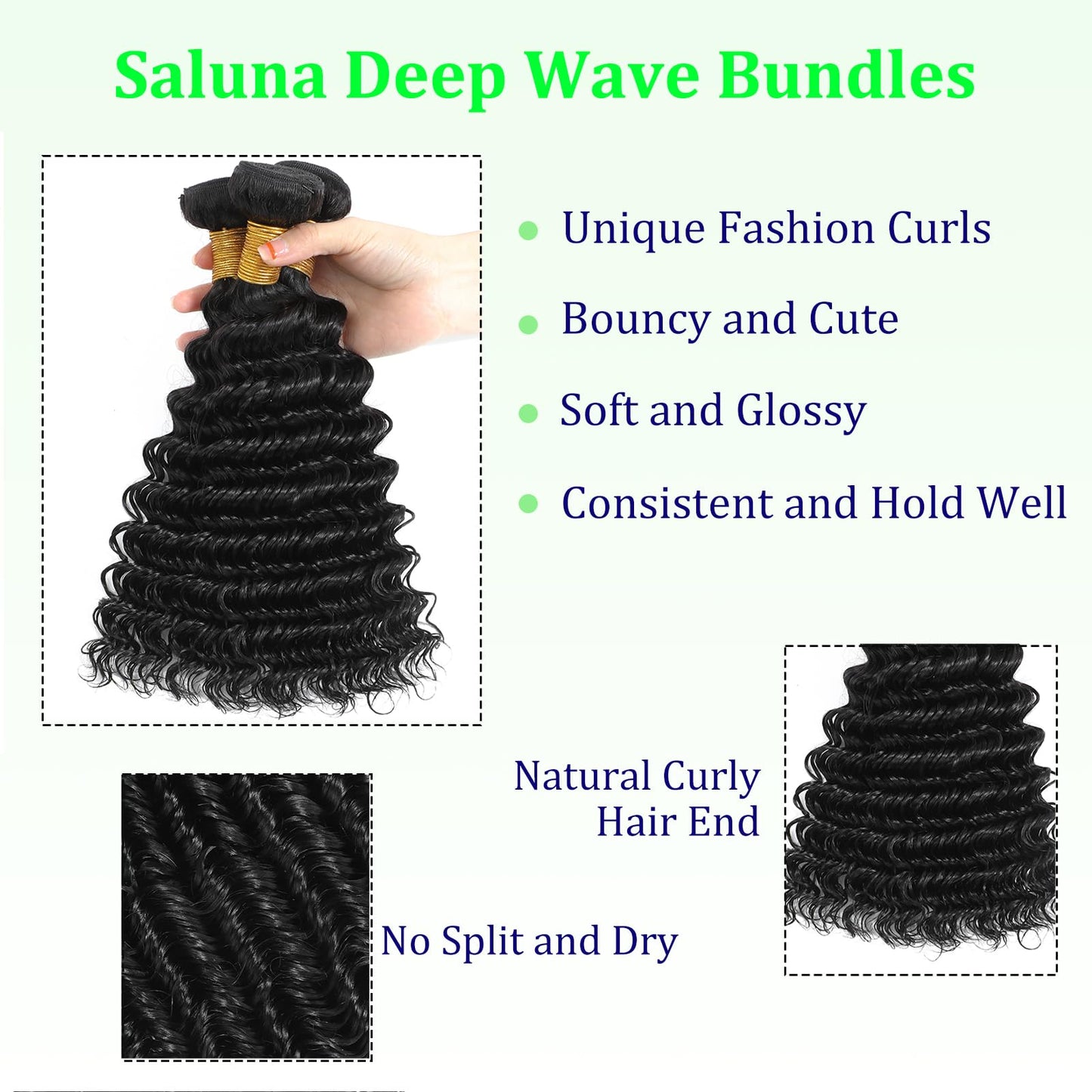 Saluna Deep Wave Bundles Human Hair 14 Inch Full And Thick Single Bundles 12A 100% Unprocessed Brazilian Virgin Human Hair Bundles Soft Curly Bundles Human Hair