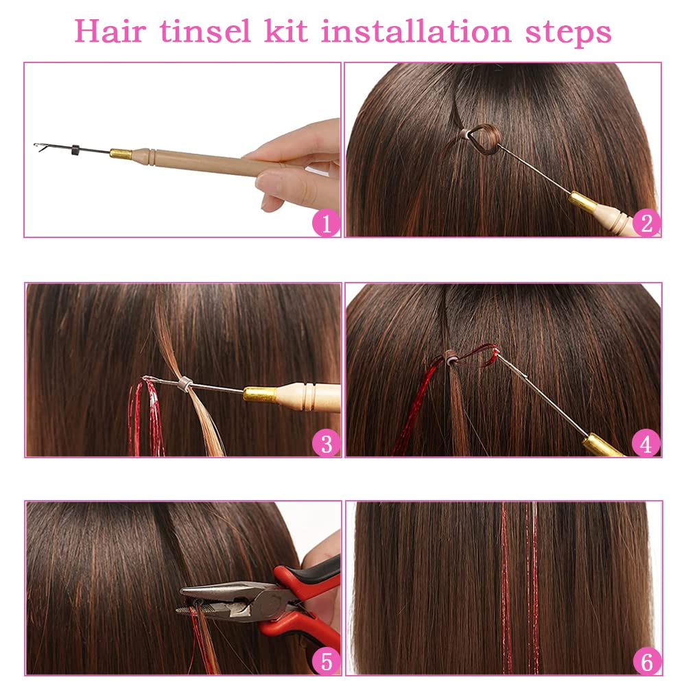 Hair Tinsel Kit - Fairy Hair Tinsel with Tools 48 Inch Hair Tinsel Heat Resistant Safe 15 Colors Glitter Tinsel Hair Extensions 4200 strands (15 Colors, 4200 Strands)