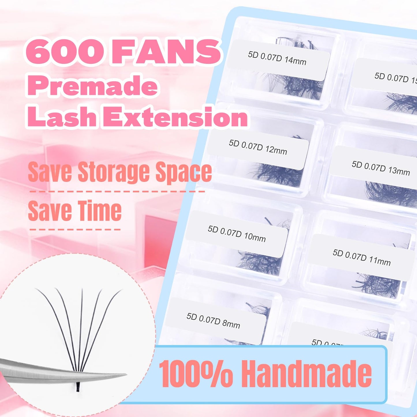 FADLASH 600 Premade Volume Fans Wispy Lash Extensions Natural Look Handmade Lashes Loose Fan Volume Eyelashes Thickness 0.07 D Curl Eyelash Extension Mix Length (5D-0.07D-8-15mm)