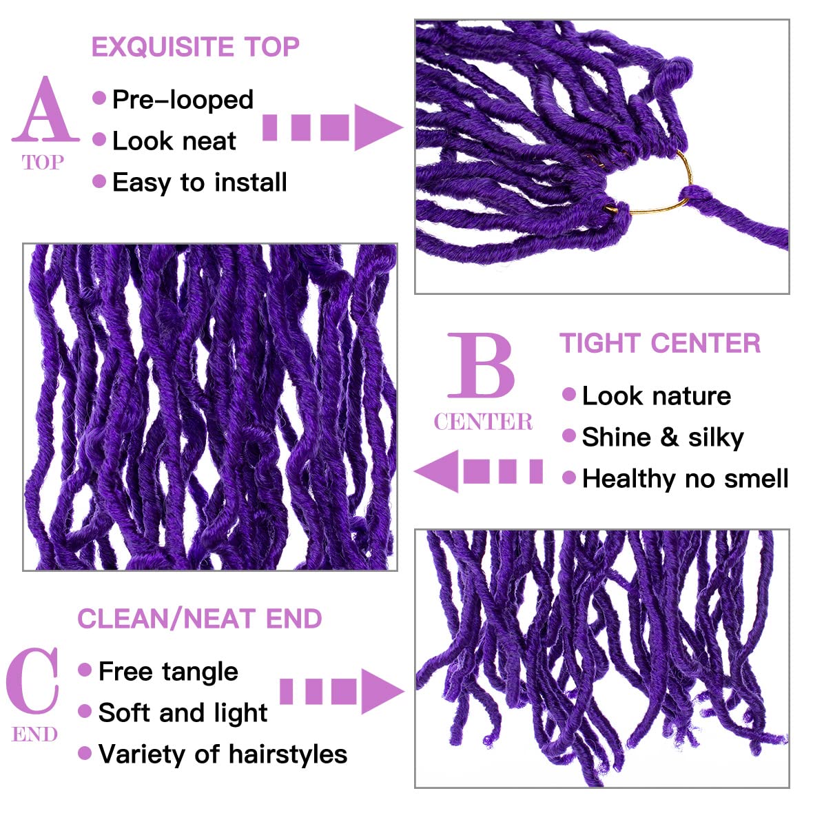 ZRQ 6 Packs Purple Soft Locs 24 Inch Faux Locs Crochet Braids Hair Pre-looped Colorful Locs, Curly Wave Goddess Locs Extended Afro Roots Dreadlocks Hair Extension Purple#