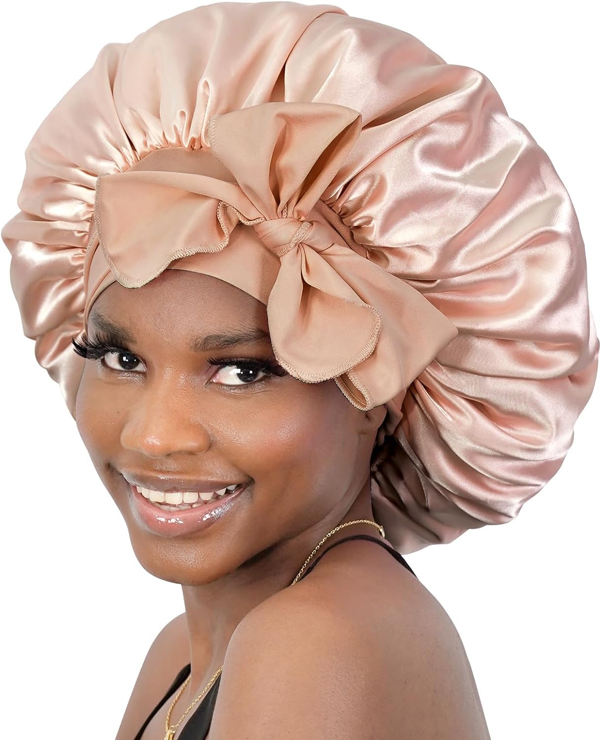 BONNET QUEEN Silk Bonnet for Sleeping Women Satin Bonnet Hair Bonnet night sleep cap scarf wrap for curly hair with tie band champagne