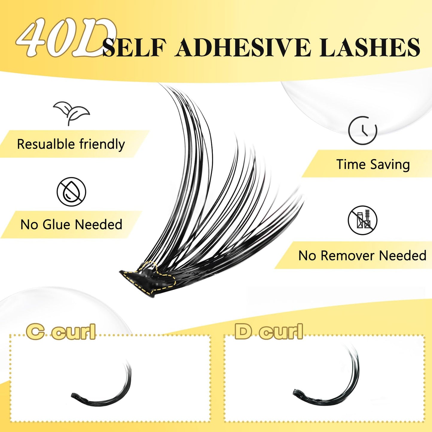 LANKIZ Self Adhesive Lashes Clusters, 160pcs Reusable Self Adhesive Eyelashes, 40D No Glue Individual Lashes, Natural Pre Glued Eyelashes Wispy, DIY Glueless Adhesive Lashes