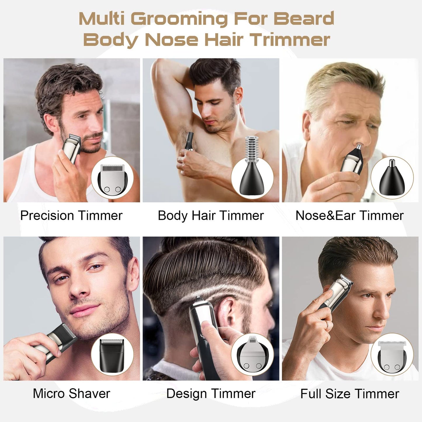 Beard Trimmer, Cordless Hair Clippers for Men Body Hair Trimmer, Mustache Nose Facial Cutting Groomer, Waterproof Electric Shaver 11 in 1 Grooming Kit, USB Rechargeable & LED Display 1.0 Count