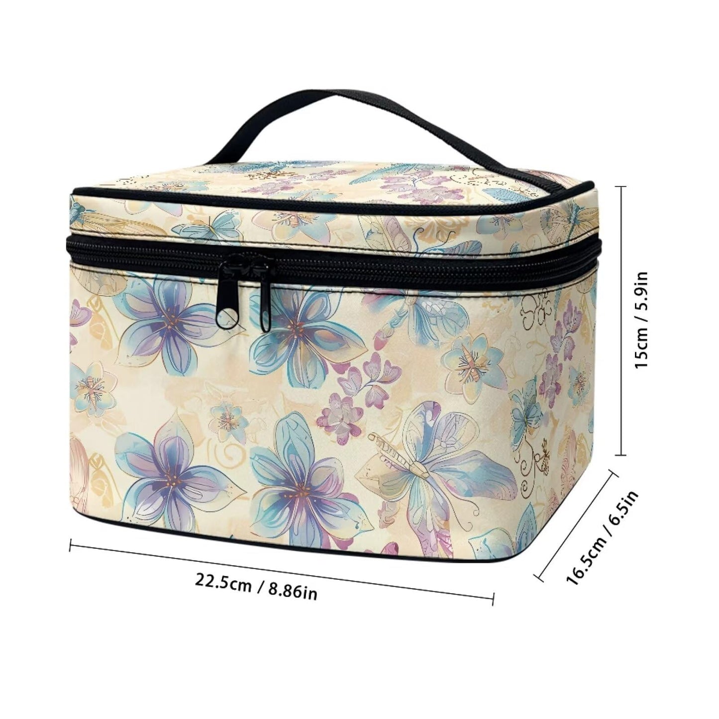 Psaytomey Cosmetic Bags Dragonfly Flower Printed Makeup Organizer Case for Women Ladies Multifunctional Toiletry Bursh Holder Purse Bathroom Receive Bag