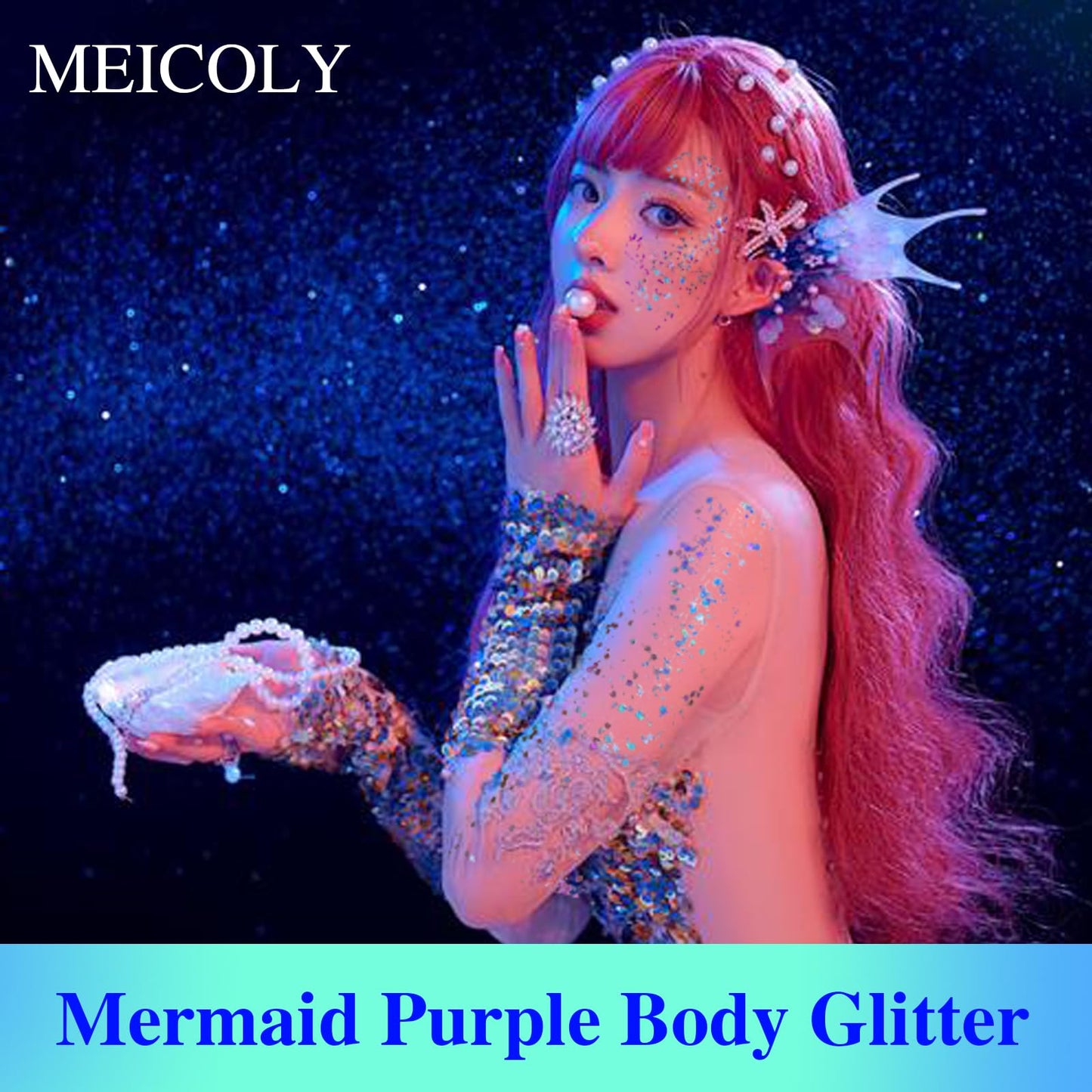 MEICOLY Lavender Light Purple Body Glitter,Chameleon Purple Mermaid Face Glitter,Festival Rave Glitter Makeup,Sequins Glitter Face Paint,Hair Chunky Glitter,Sparkling Glitter Gel for Women,50ml