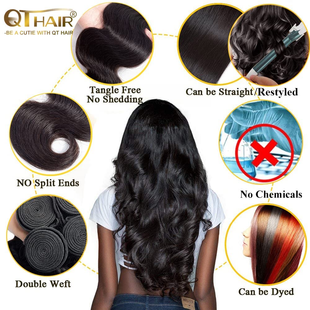 QTHAIR 14A Brazilian Virgin Hair Extension Body Wave 3 Bundles 300G 10 12 14inch Brazilian Body Wave Human Hair Weaves Brazilian Hair Bundles Body Wave Virgin Hair Extensions