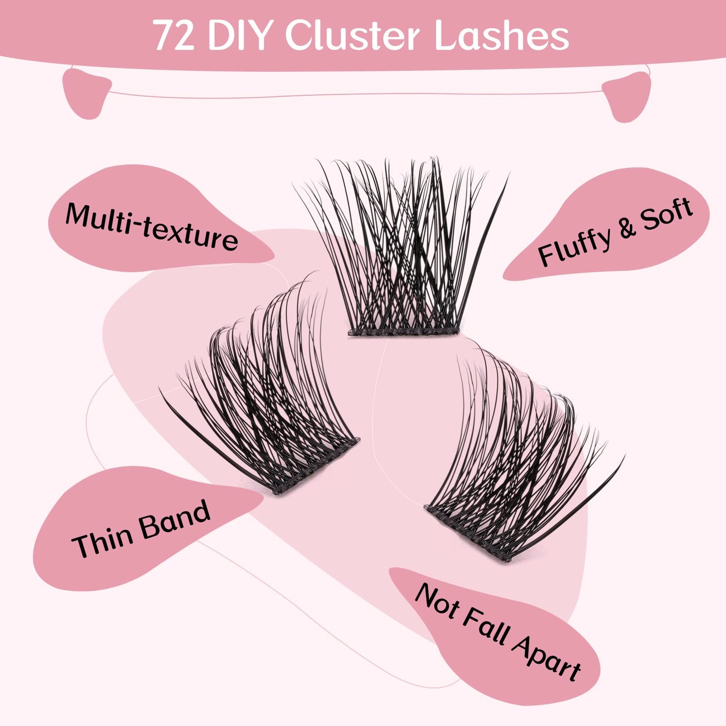 Cluster Lashes 72 Pcs Lash Clusters DIY Eyelash Extension Eyelash Clusters Individual Lashes C-8-16mix Thin Band Easy to Apply at home Lashes(First Glance,C-8-16mix)