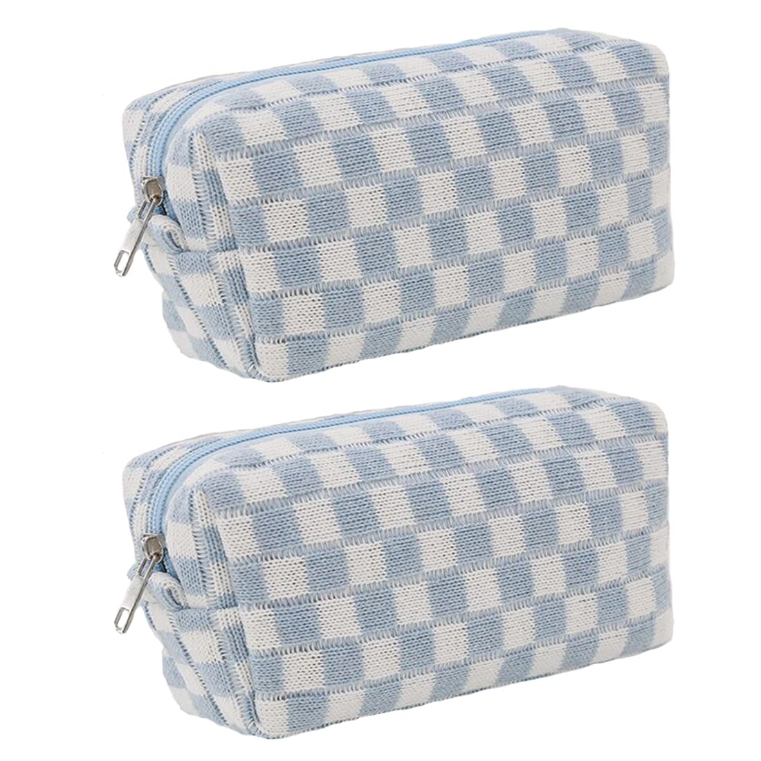 SxoSyo 2 Pcs Cosmetic Bags for Women Makeup Bag Purse Travel Toiletry Zipper Storage Pouch Make up Brushes Organizer for Gifts (Checkered, Blue 2)