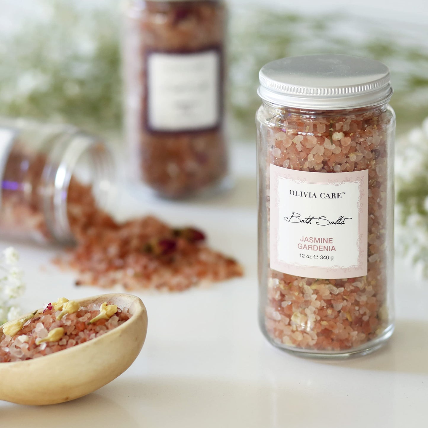 Olivia Care Pink Himalayan Bath Salts with French Rose - Relieves & Relax Muscles. Exfoliate, Heal, Rejuvenate, Cleansing & Soothes Skin | Made with Natural Ingredients. Fresh Fragrance - 12 OZ