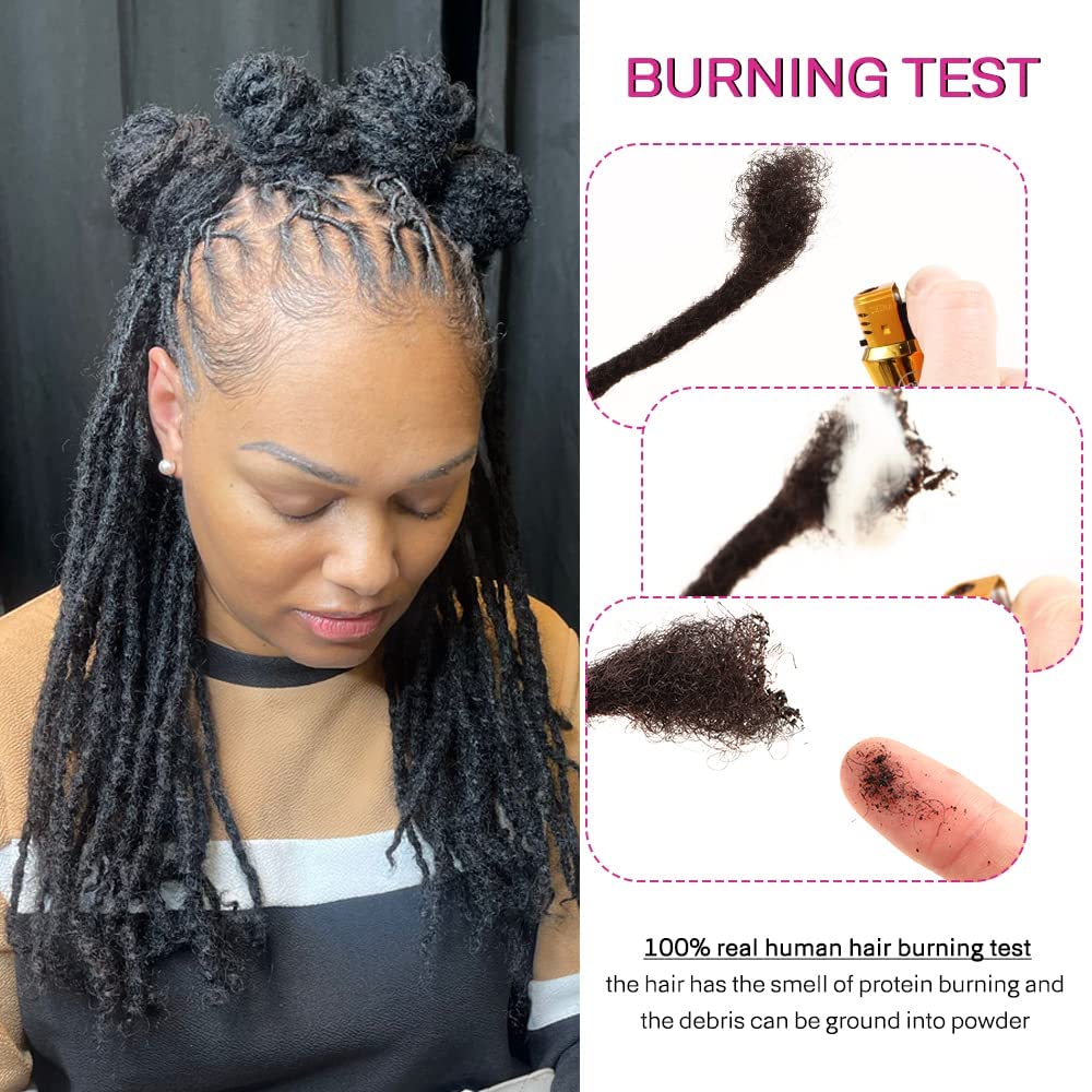 Orientdreads Human Textured Loc Extensions 0.4cm Loc Extension Human Hair,Natural Curly Hair,Full Handmade (8in 0.4cm 20 strands),Natural black)