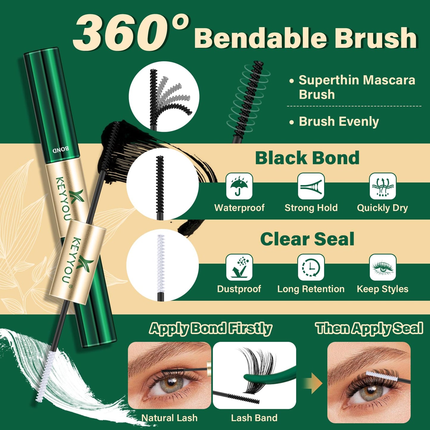 KEYYOU DIY Lash Extension Kit 300pcs Soft Lash Clusters 60D D Curl Easy to Apply with Lash Bond and Seal Lash Applicator Lash Remover Eyelash Extension Kit at Home(RMkit-60D-D-9-18mix)