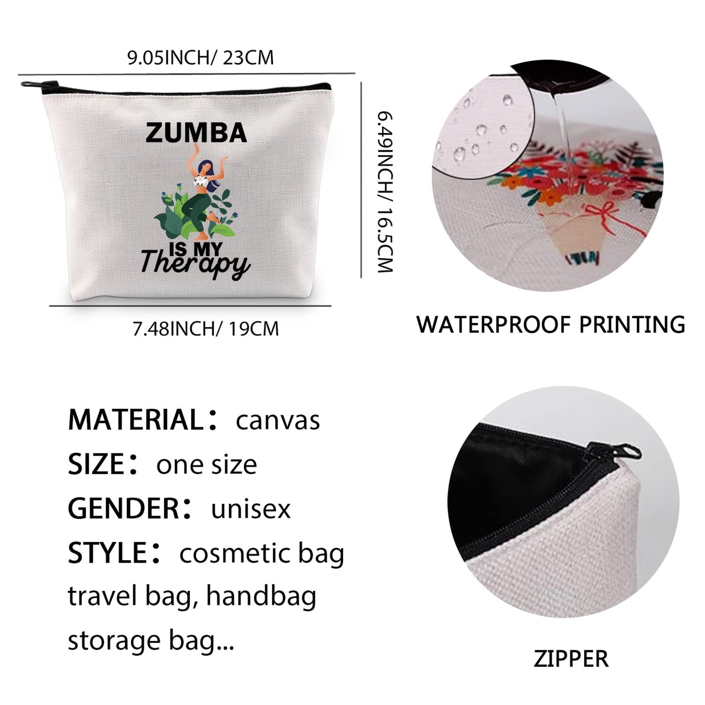 XYANFA Zumba Is My Therapy Zumba Lover Makeup Bag Zumba Instructor Gift Zumba Dance Fitness Coach Teacher Zipper Pouch (ZUMBA IS MY Therapy)