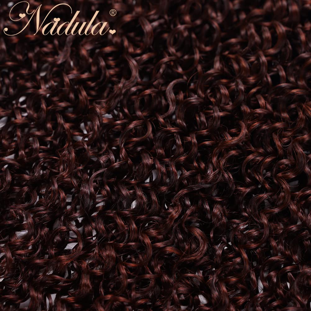 Nadula Red Brown Jerry Curly 1 Bundle Human Hair 10A Grade 100% Unprocessed Brazilian Remy Hair Bundles Reddish Brown Curls Weave Wavy Bundles Human Hair for Deep Skin Tones 16inch