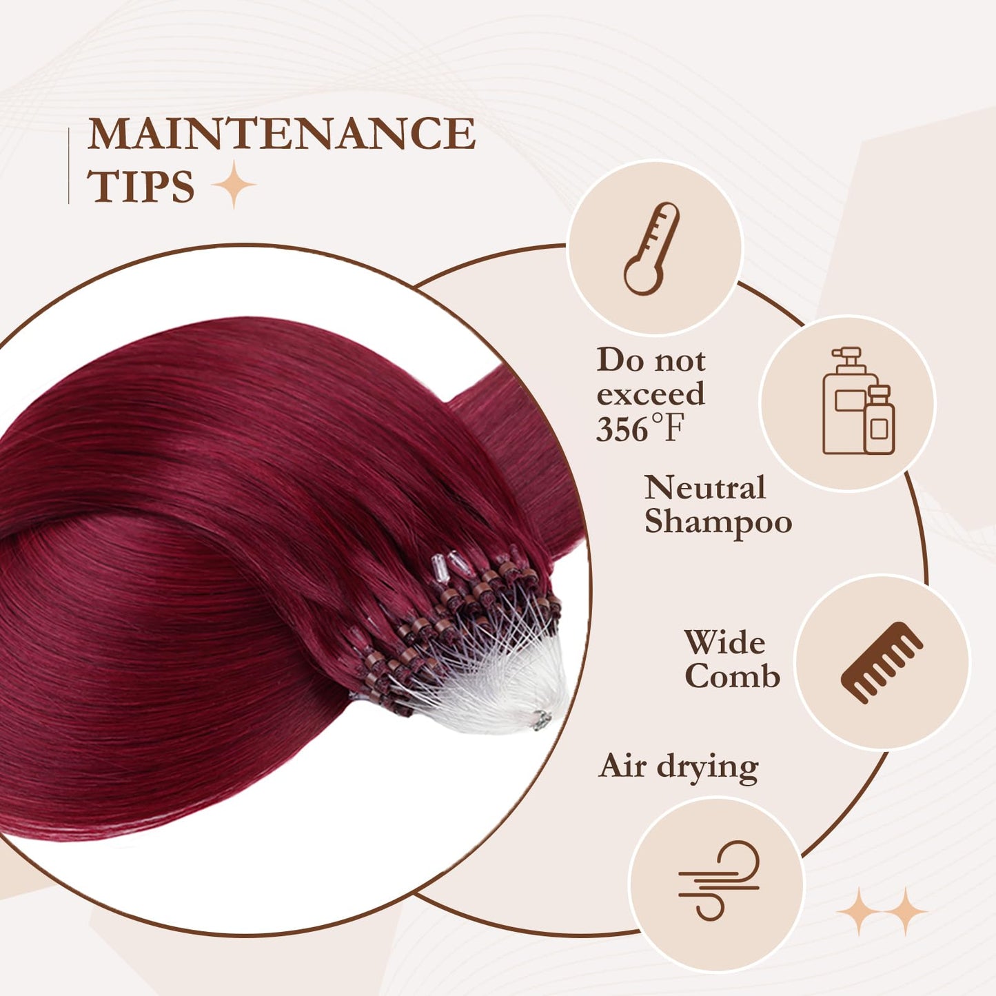 Microlink Hair Extensions Human Hair 50g 22inch(#99J) Wine Red Micro Link Hair Extensions Human Hair Microbead Hair Extensions Microloop Hair Extensions Human Hair For Women