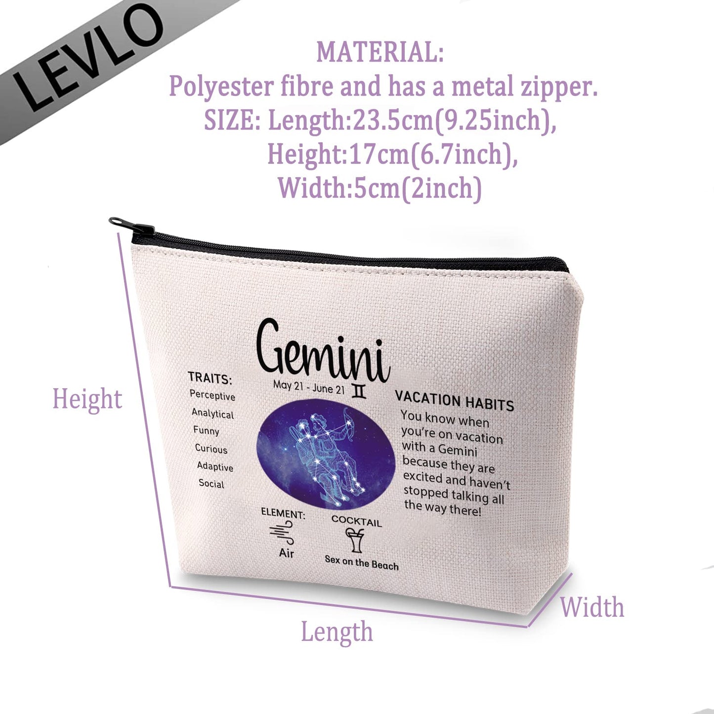 LEVLO 12 Constellation Travel Toiletry Bags 12 Zodiac Cosmetic Makeup Bag Christmas Mother's Day Birthday Gifts(Gemini)