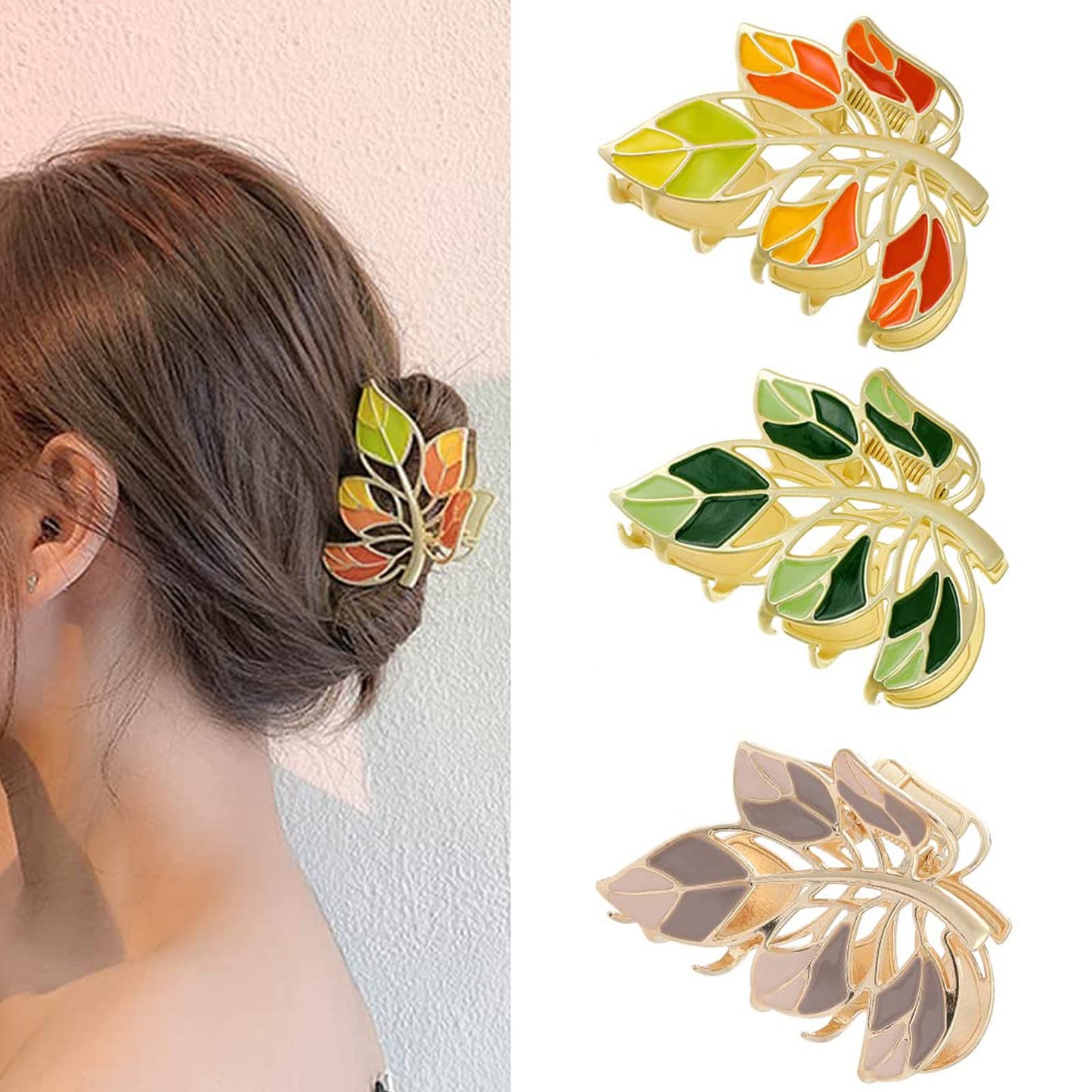 Eddie Munson Flower Leaf Hair Claw Clips Set for Women Girls-Butterfly Metal Large Hairpin Claw Clips-Hair Accessories for Thin Hair Thick Hair Long Hair Short Hair for Girls Women (3 PCS Leaf)