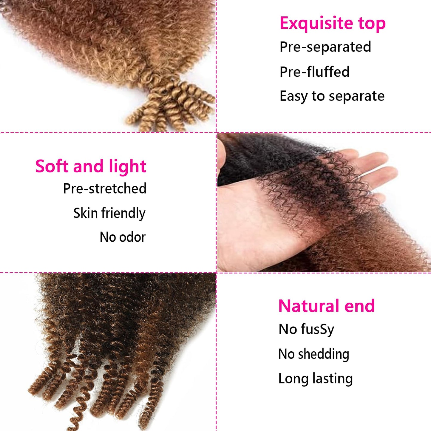 24 Inch 6Packs, Springy Afro Twist Hair Pre Fluffed Spring Twist Hair Pre Stretched Wrapping Hair for Soft Locs Hair Extensions (24 Inch (Pack of 6) (1b/27, 24 Inch (Pack of 6))