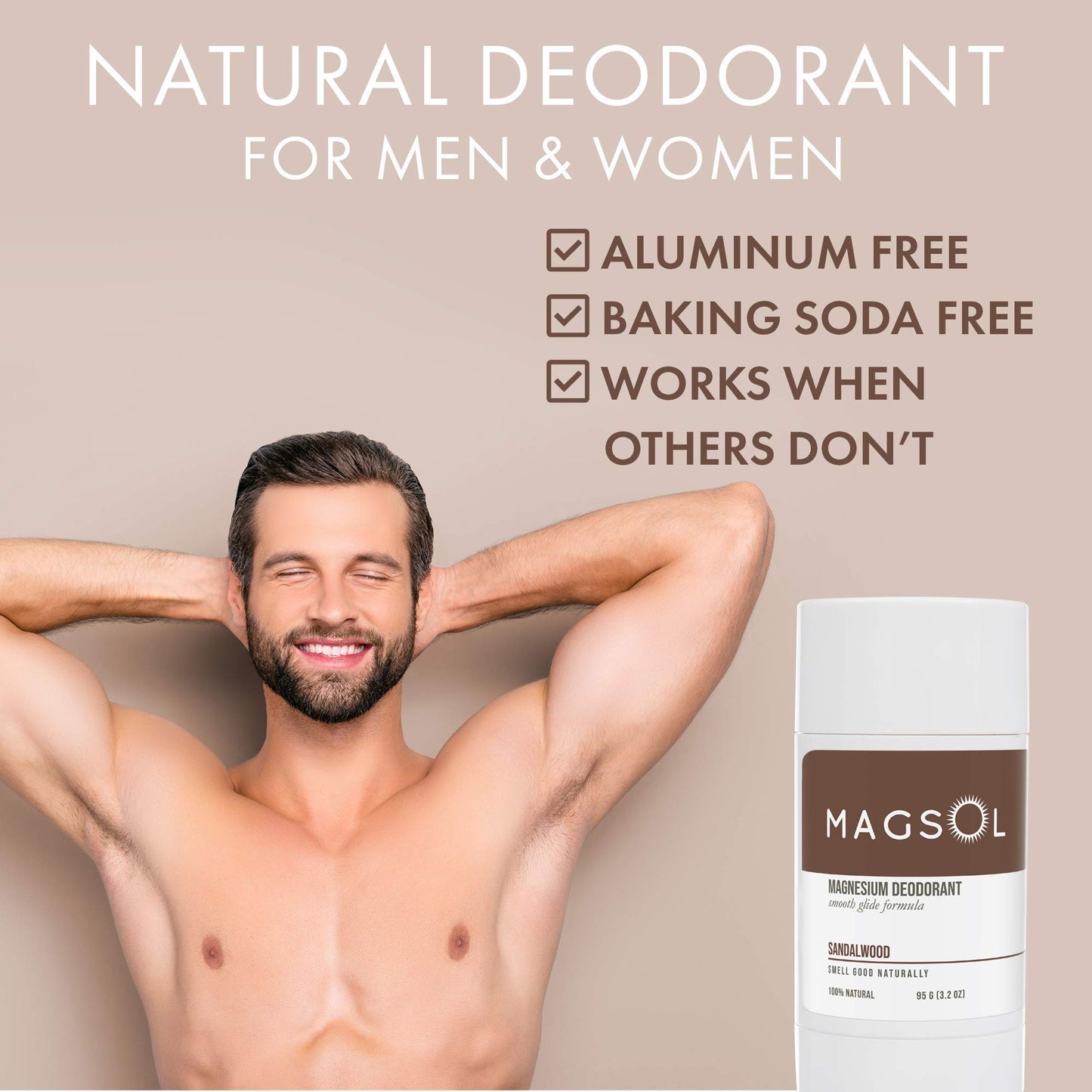 MAGSOL Natural Deodorant for Men & Women - Mens Deodorant with Magnesium - Perfect for Ultra Sensitive Skin, Aluminum Free Deodorant for Women, Baking Soda Free 3 Pack