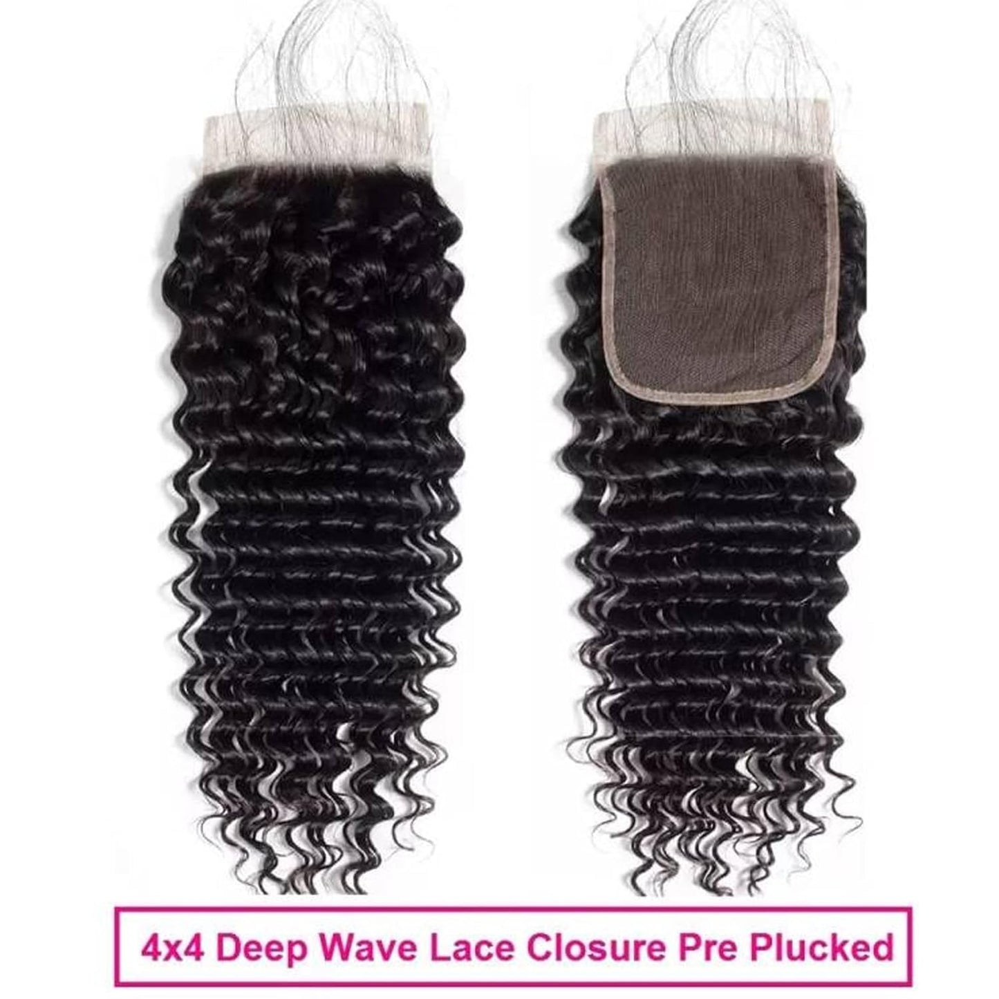 4x4 Deep Wave Lace Closure Human Hair 14 Inch Ear to Ear HD Lace Free Part Closure 100% Brazilian Virgin Human Hair Extensions 150% Density Lace Closure Pre Plucked (14 Inch, Natural Black Color)