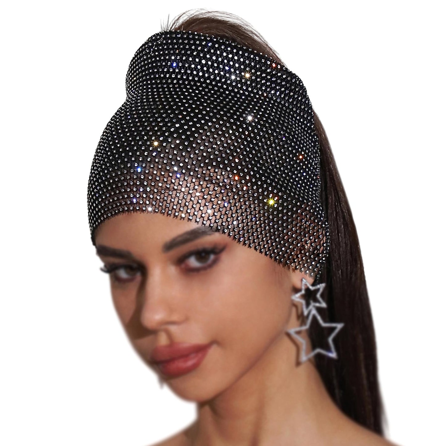 Eilova Orityle Sparkly Rhinestone Mesh Headband Crystal Head Scarf Kerchiefs Turban Party Nightclub Rave Edge Hair Bandana Wraps Body Jewelry