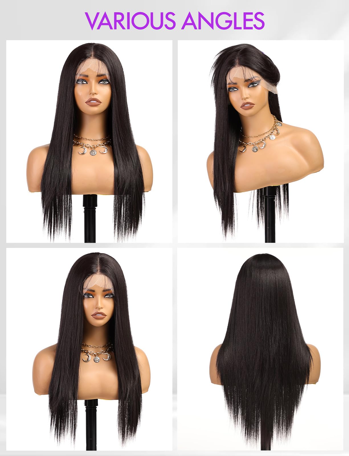 Getshow Lace Front Wig Synthetic Long Straight Gluless Black Wigs With Baby Hair For Women 26Inch