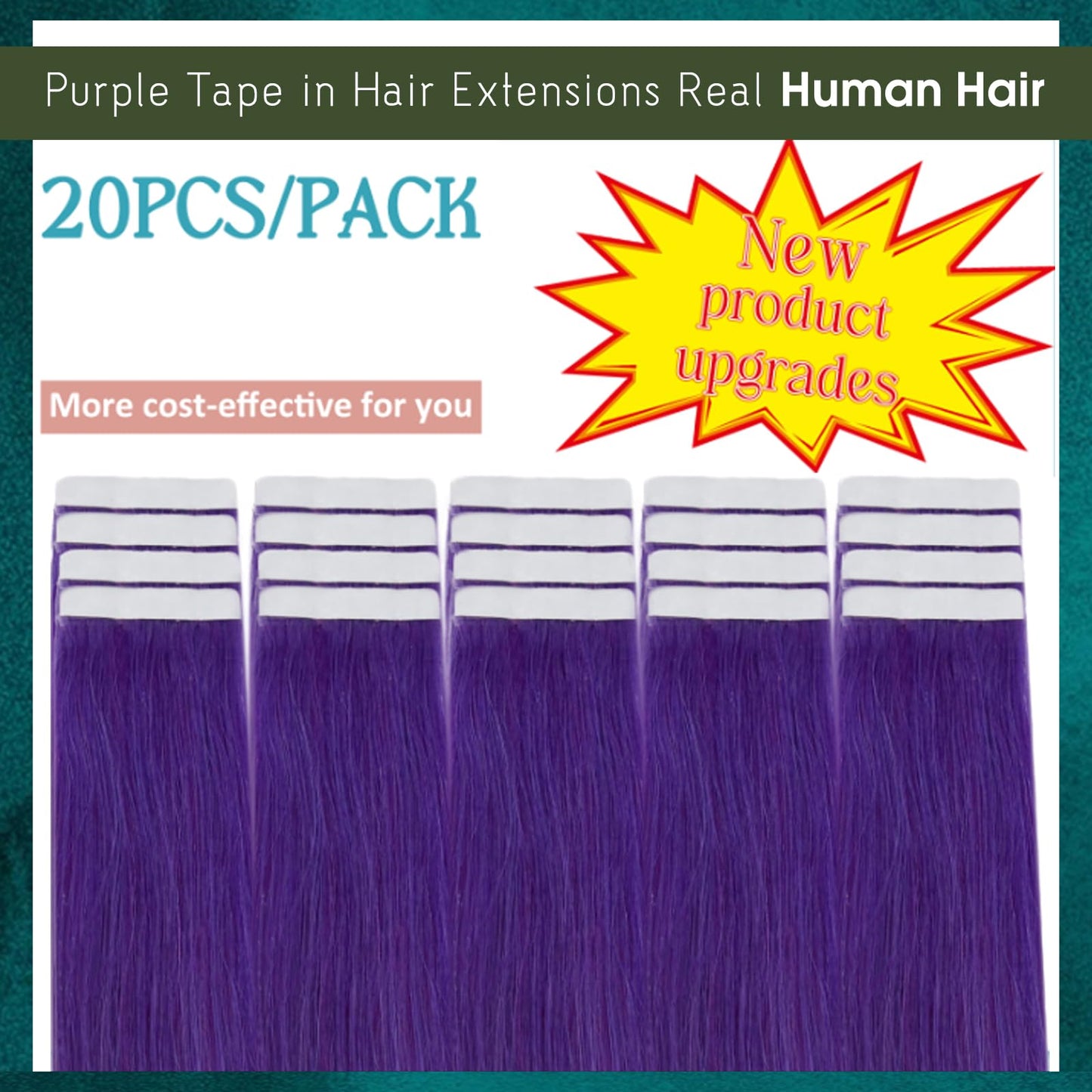 RUNATURE Tape in Hair Extensions Human Hair Purple 16 Inch 50g/20pcs Purple Hair Extensions Tape Ins Invisible Tape in Extensions for Women Human Hair Tape in Extensions Thick Colored Hair Extensions