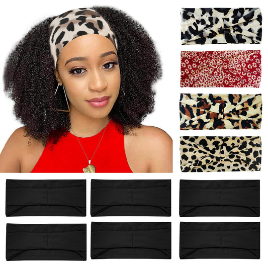 RITOPER Boho Black 4 inches Wide Headbands for Women, 10 Pack Yoga Workout Head Bands Hair Bands for Women's Hair, Leopard Print, Hiking, Tennis, Cycling, Running