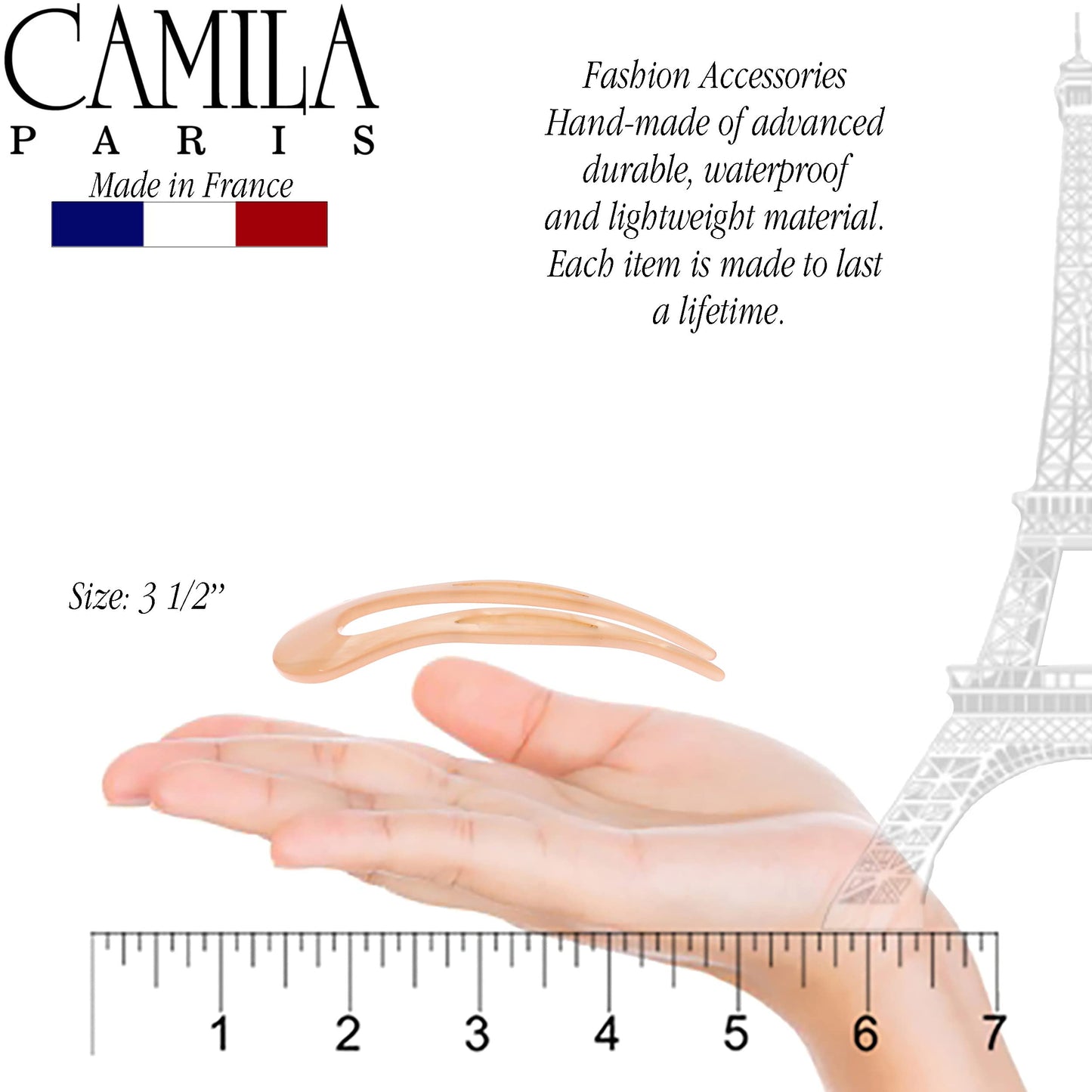 Camila Paris CP3416 French Twist Stick Clip Pins, Peach, Wavy Hair Pin U-Shaped Hair Fork for Girls Spiral Updo Chignon Bun Holder, Fashion Flexible Styling Hair Accessories for Women, Made in France