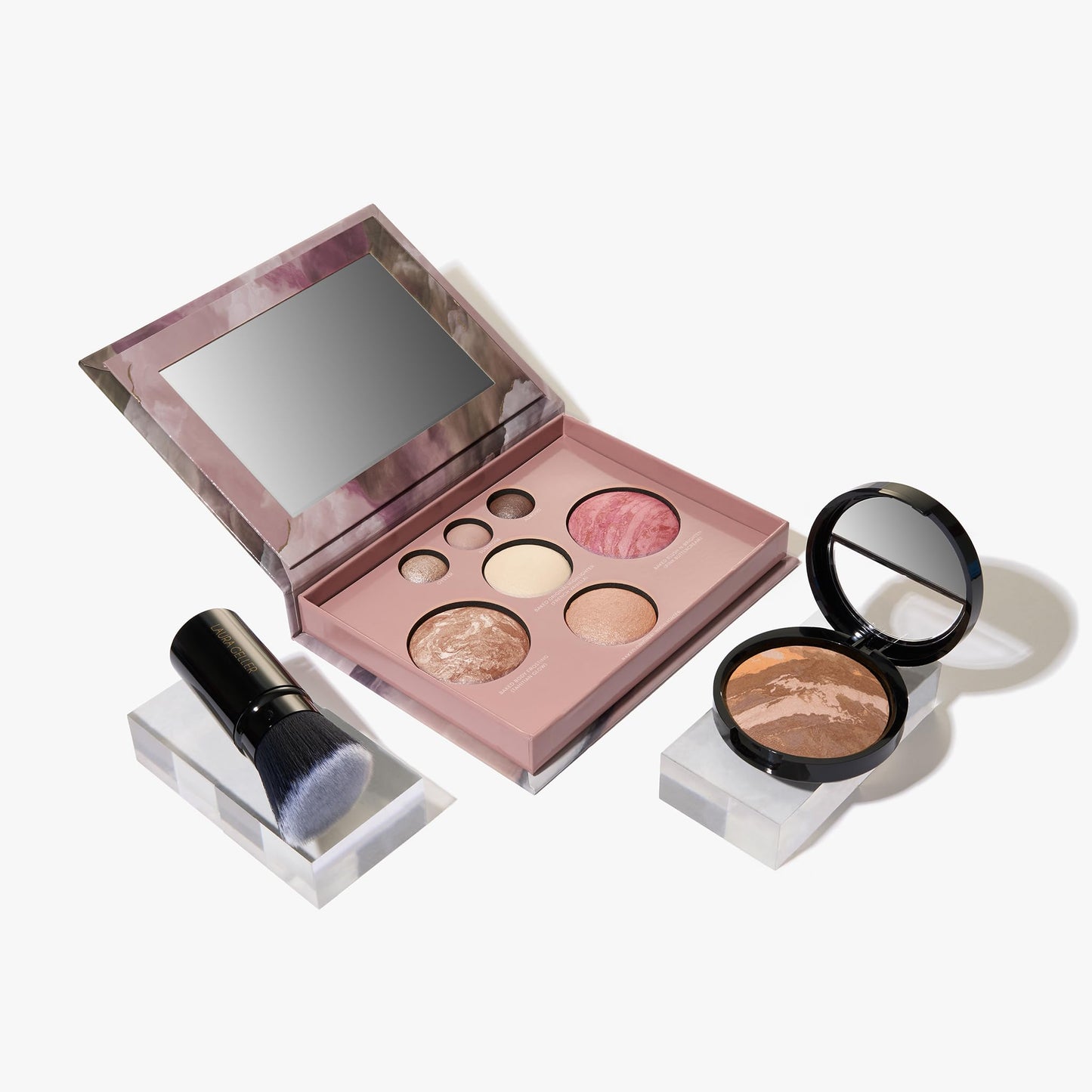 LAURA GELLER NEW YORK Baked Starter Kit: Baked Balance-n-Brighten Powder Foundation, Tan + Best of the Best Palette Blush Bronzer Highlighter Eyeshadow + Retractable Kabuki Brush