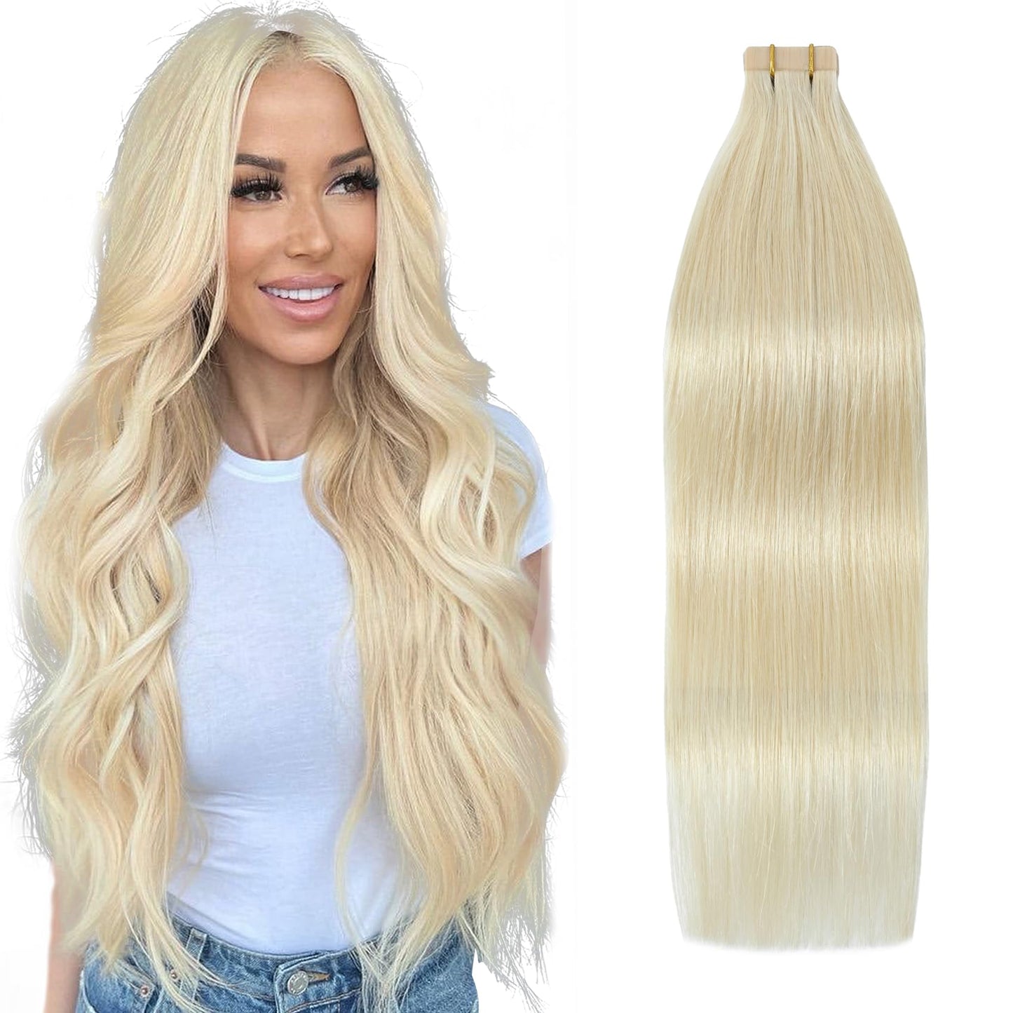 Tape In Human Hair Extensions Remy Human Hair Extensions 22 In #60 Platinum Blonde 22inch 60g 20pcs Invisible Seamless Skin Weft