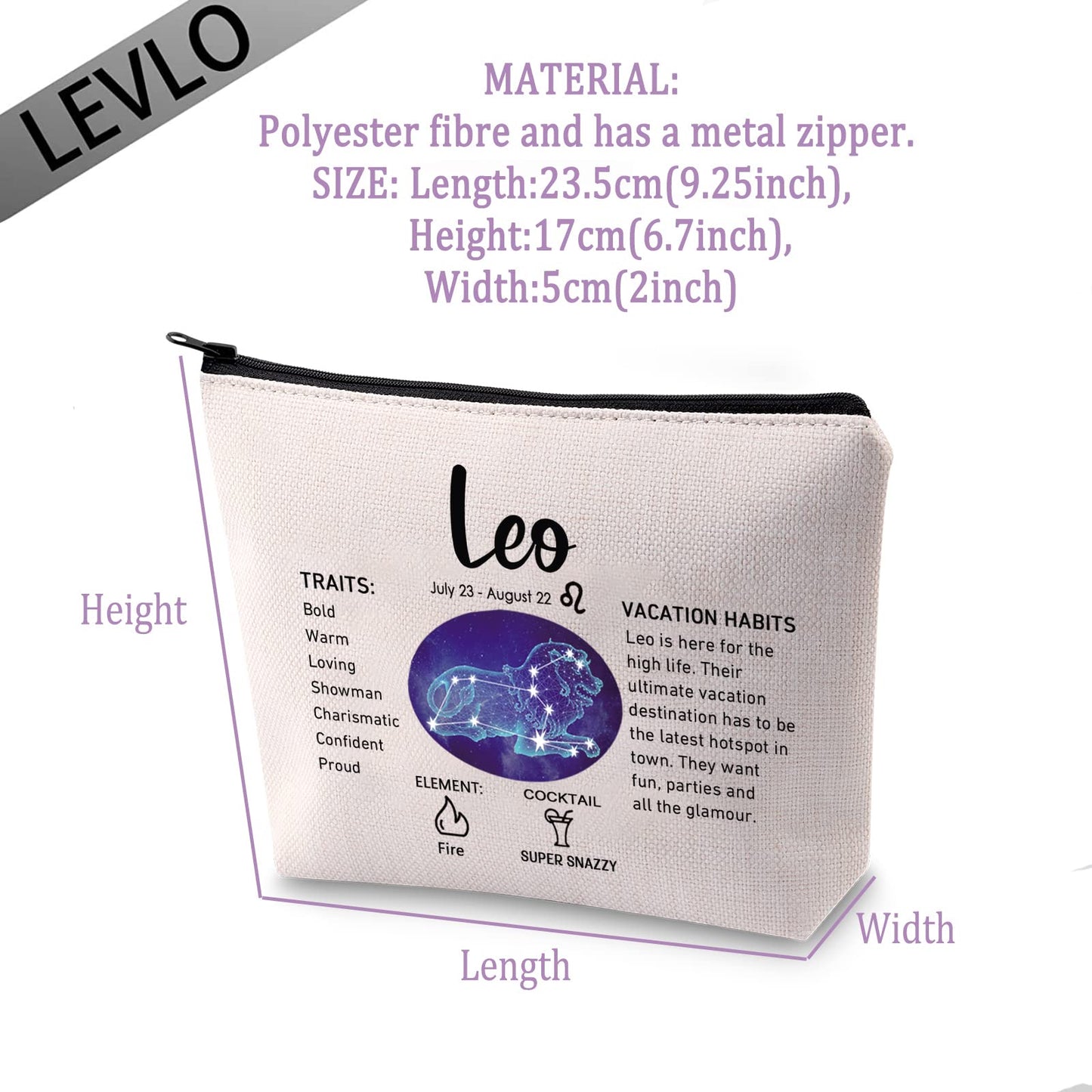 LEVLO 12 Constellation Travel Toiletry Bags 12 Zodiac Cosmetic Makeup Bag Christmas Mother's Day Birthday Gifts(Leo)