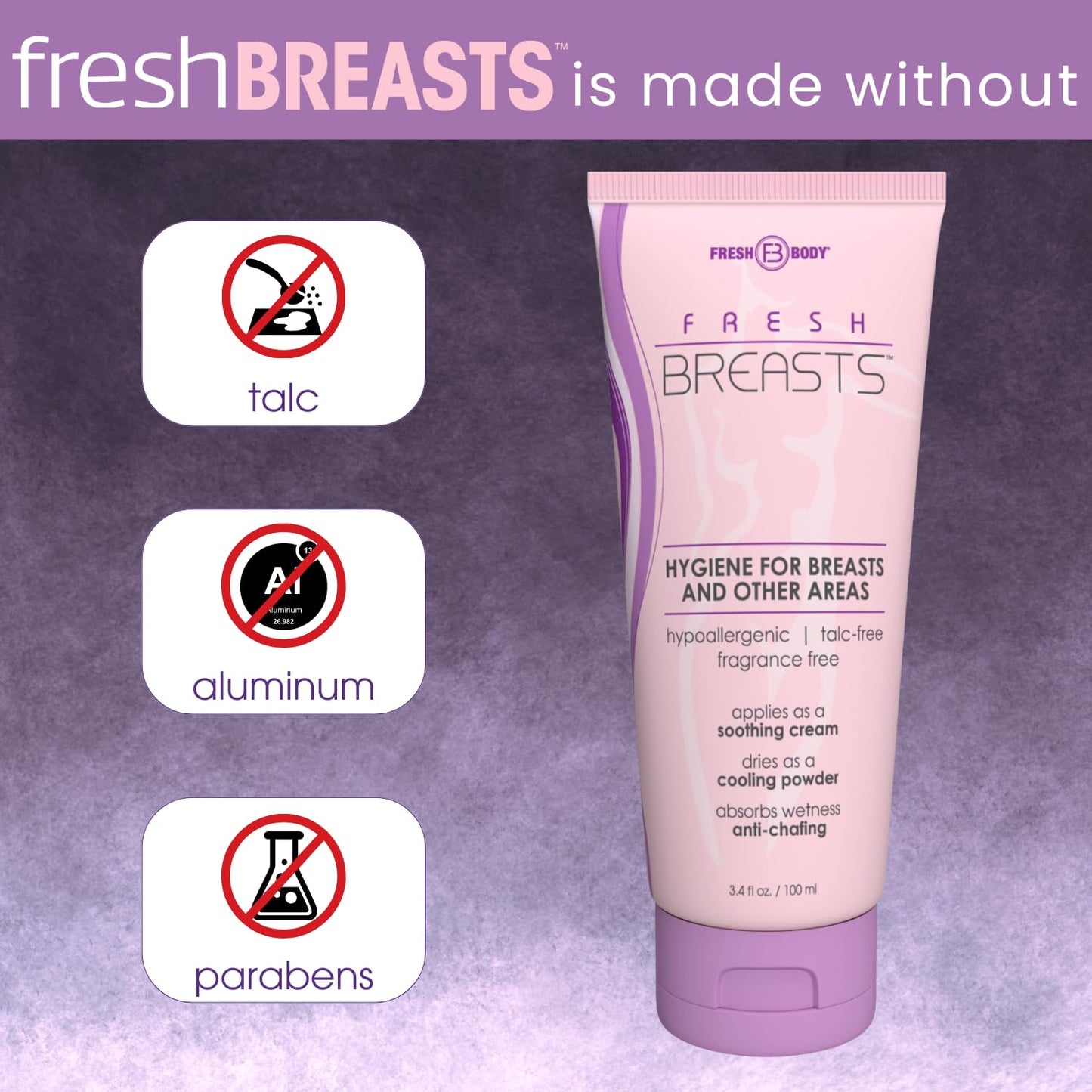 Fresh BREASTS Anti Chafing Deodorant Lotion to Powder, 3.4oz - Anti Chafe Cream Whole Body Deodorant for Women, Inner Thighs & Areas that Sweat, No Talc, Aluminum and Fragrance