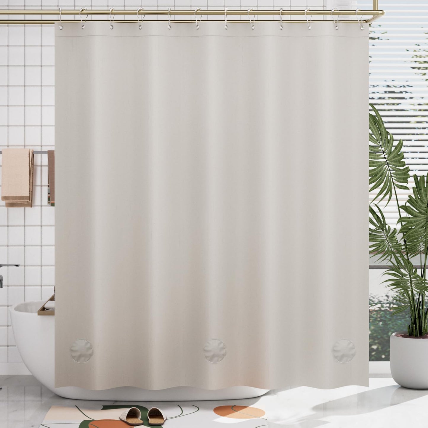 AmazerBath Tan Shower Curtain Plastic, Thick PEVA Shower Curtain Tan, Khaki Shower Curtain Waterproof 72x72, Tan Shower Curtains for Bathroom Heavy Duty with 3 Weighted Stones and 12 Grommets