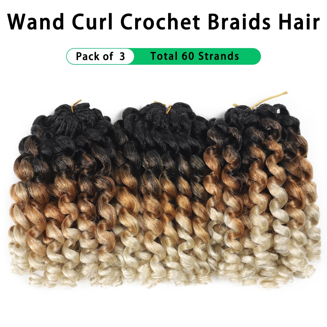 Crochet Braids Hair 8 Inch 3 Pack Jamaican Bounce Wand Curl Crochet Hair Synthetic Braiding Hair Extension Twist Crochet Hair (3 PCS,1B/27/613)