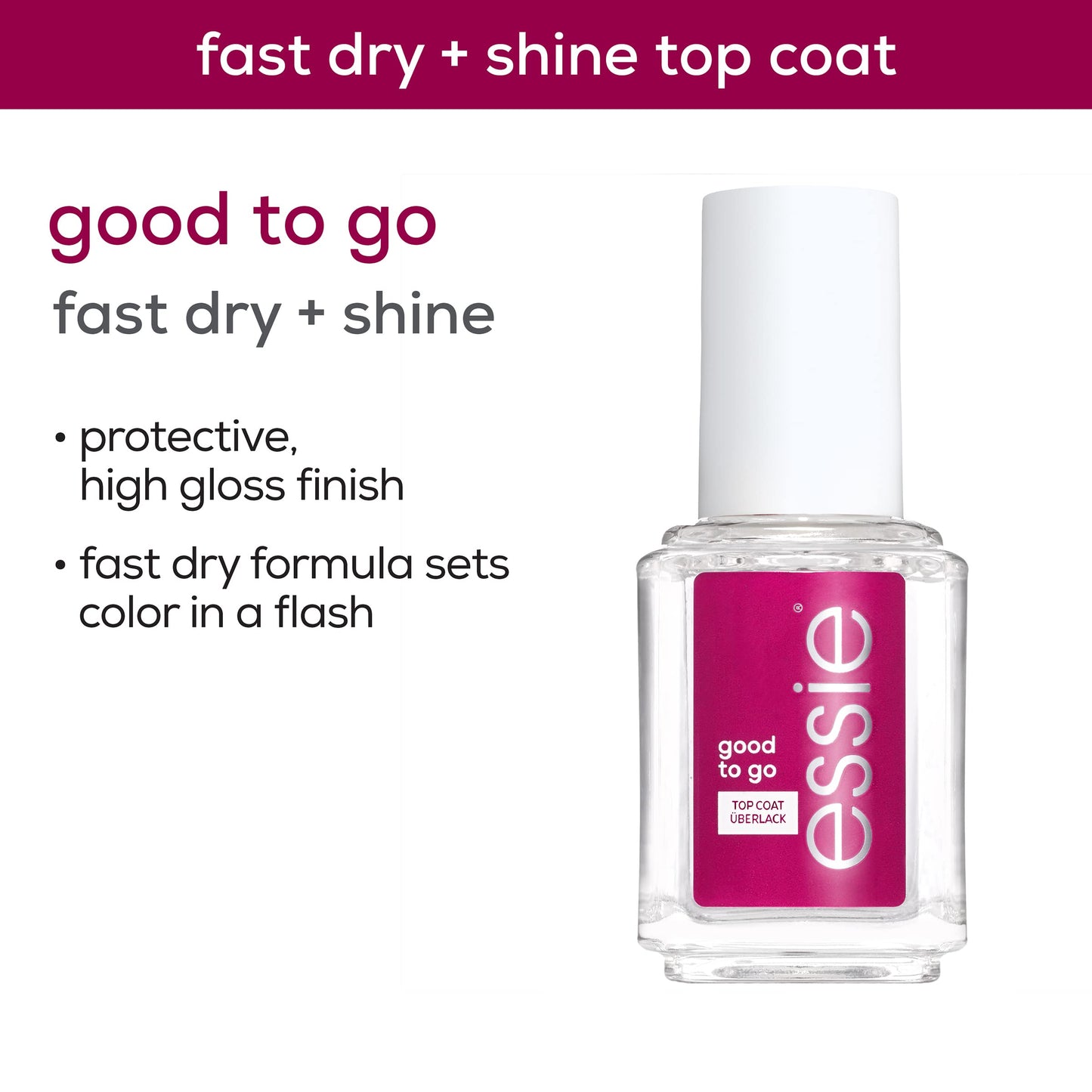 essie Good to Go Top Coat, Fast Dry + Shine Nail Polish, 0.46 Ounces (Packaging May Vary) (Pack of 2)