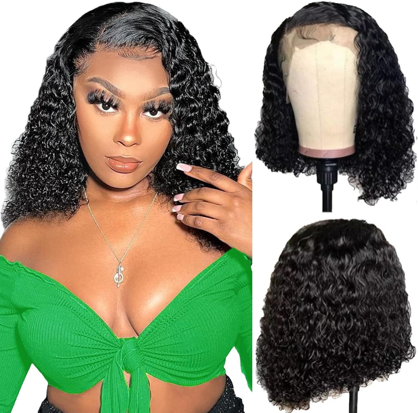 Tmbitto Bob Wig Human Hair 13x4 HD Lace Front Kinky Curly Bob Wigs for Black Women Human Hair Glueless Wigs Human Hair Pre Plucked Pre Cut 150% Density 14 Inch