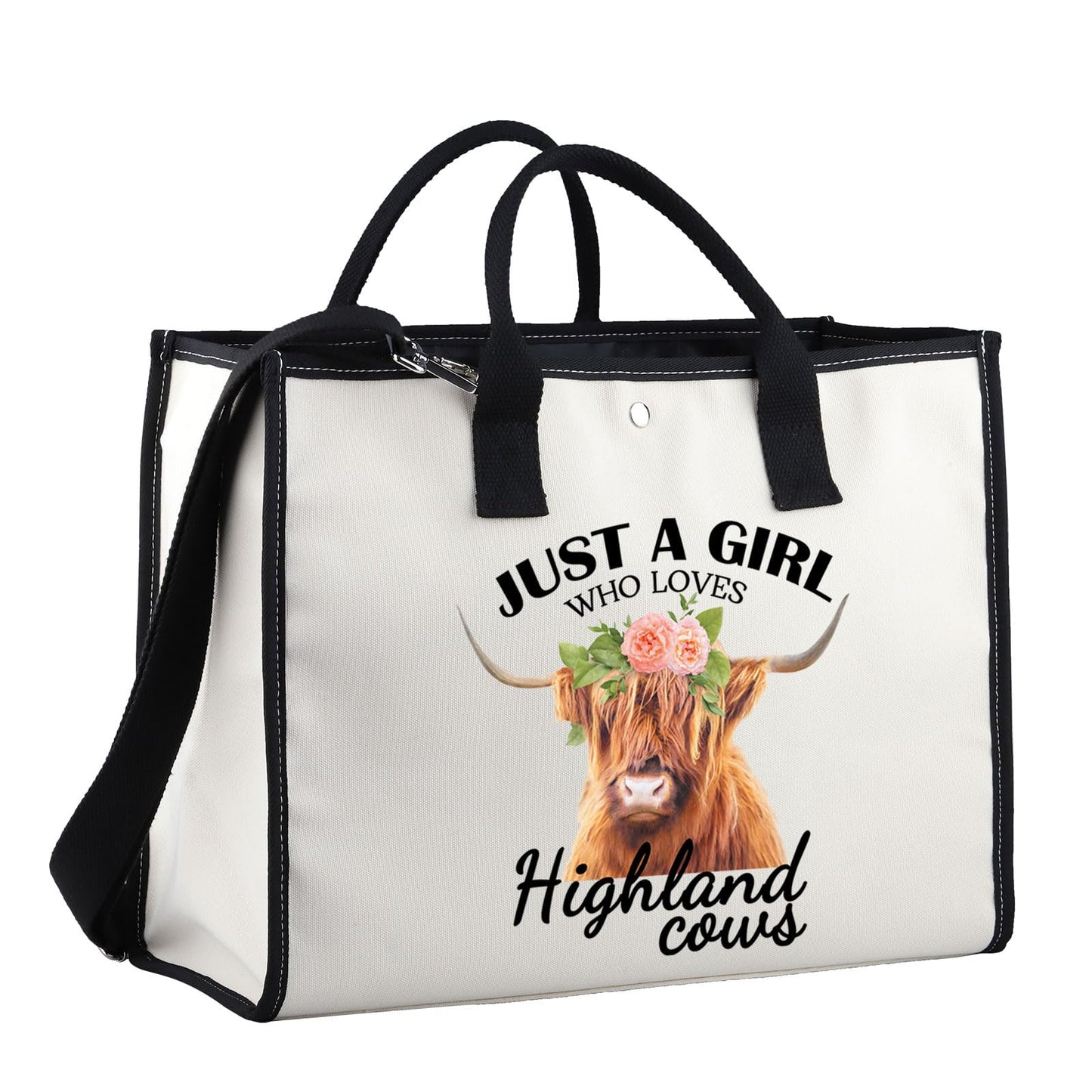 XYANFA Highland Cow Makeup Bag Highland Cow Lover Gift Farm Girl Just a Girl Who Loves Highland Cows Zipper Pouch (LOVES Highland cows tote bag 2)