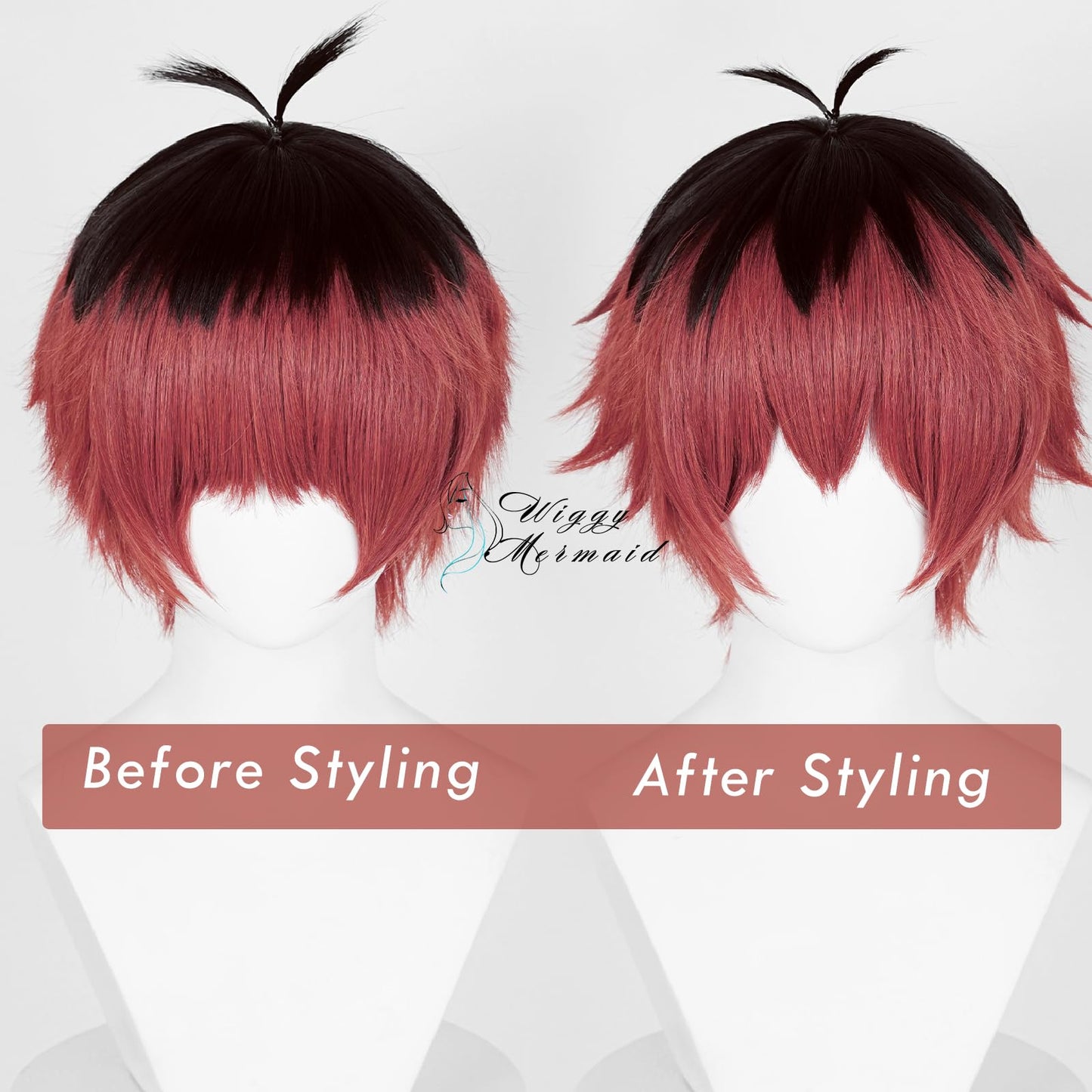 Sousou no Frieren Stark Wig, Black Red Fluffy Spiky Wig + Wig Cap for Frieren Beyond Journey's End Halloween Christmas Costume Party