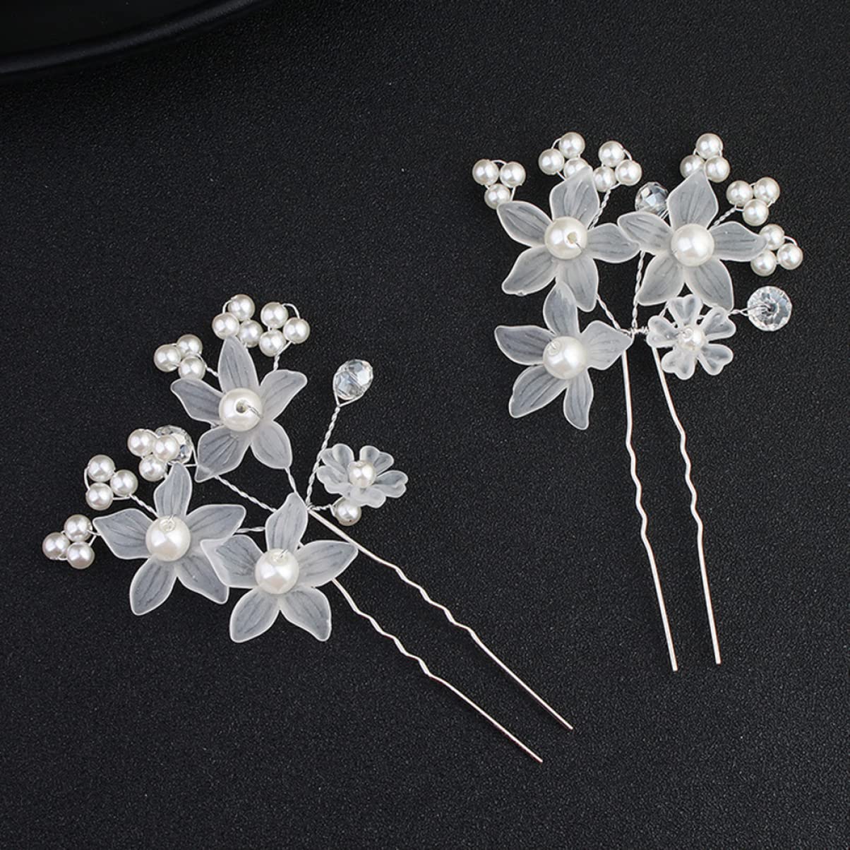 LALAFINA 12Pcs Flower Bridal Hair Pins White Flower U Shape Hairpins Pearl Bridal Hair Pins Bride Hair Piece Wedding Hair Accessories for Bridal Women