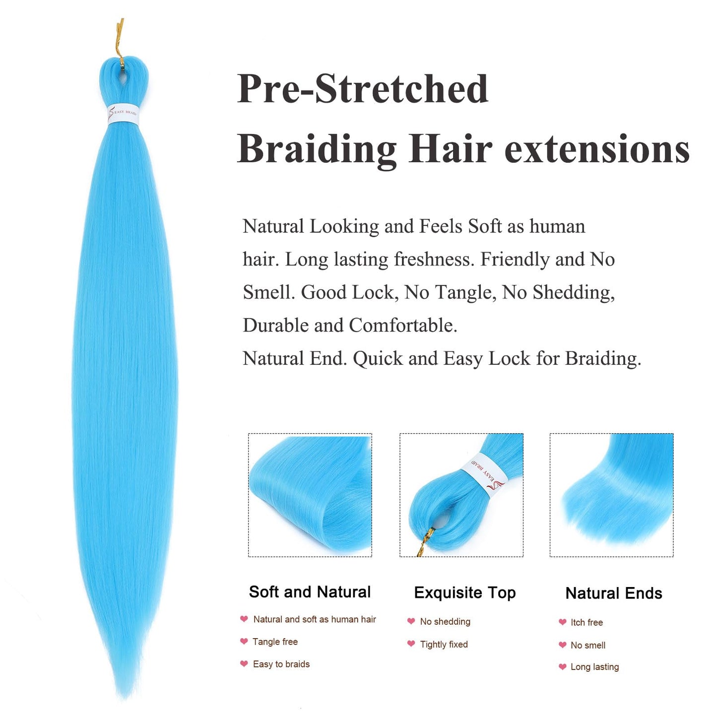 Braiding Hair Pre Stretched - 26 Inch Pre Stretched Braiding Hair Sky Blue Braiding Hair Soft Yaki Texture 3 Packs Crochet Hair Extensions Braids for Black Women (26 Inch(3Packs), Sky Blue)