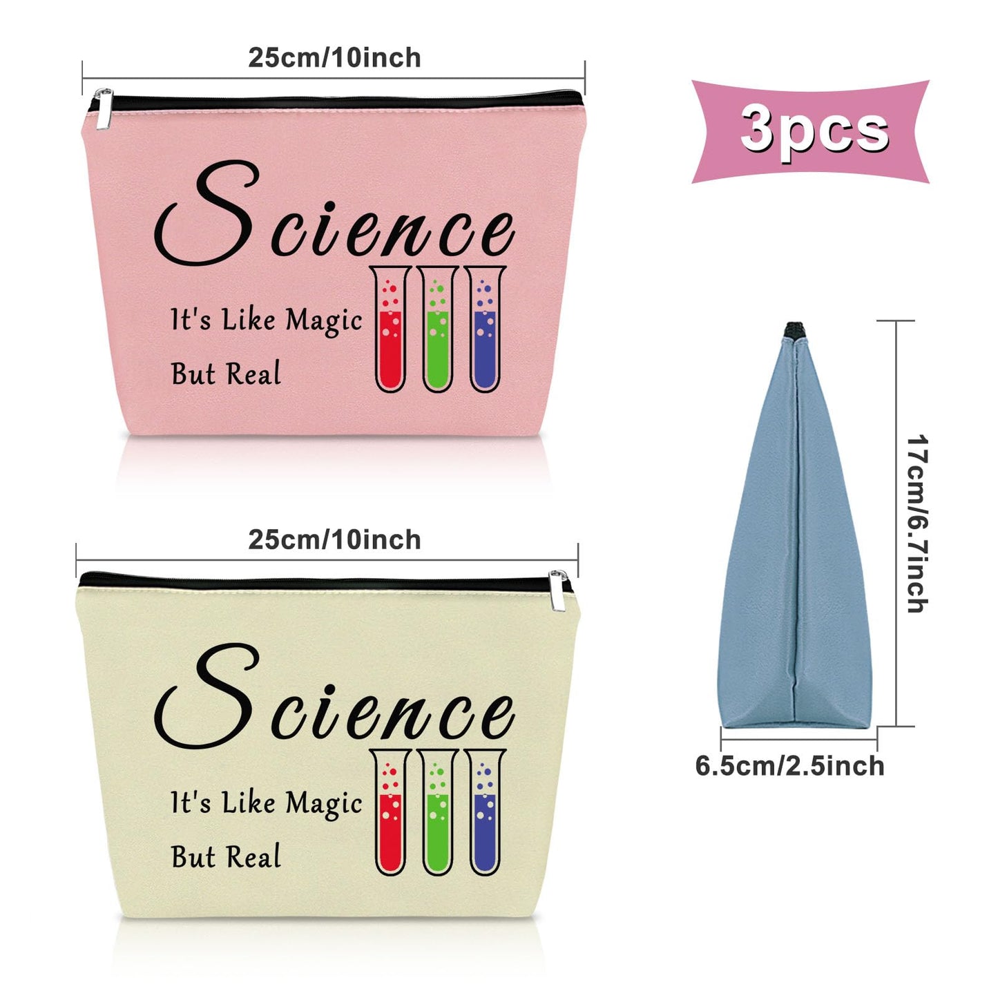 Sazuwu 3PCS Science Gifts for Women Makeup Bag Science Themed Gifts for Adults Christmas Gifts for Science Teachers Cosmetic Bag Science Lover Gift Ideas Scientist Gifts for Her Graduation Gift