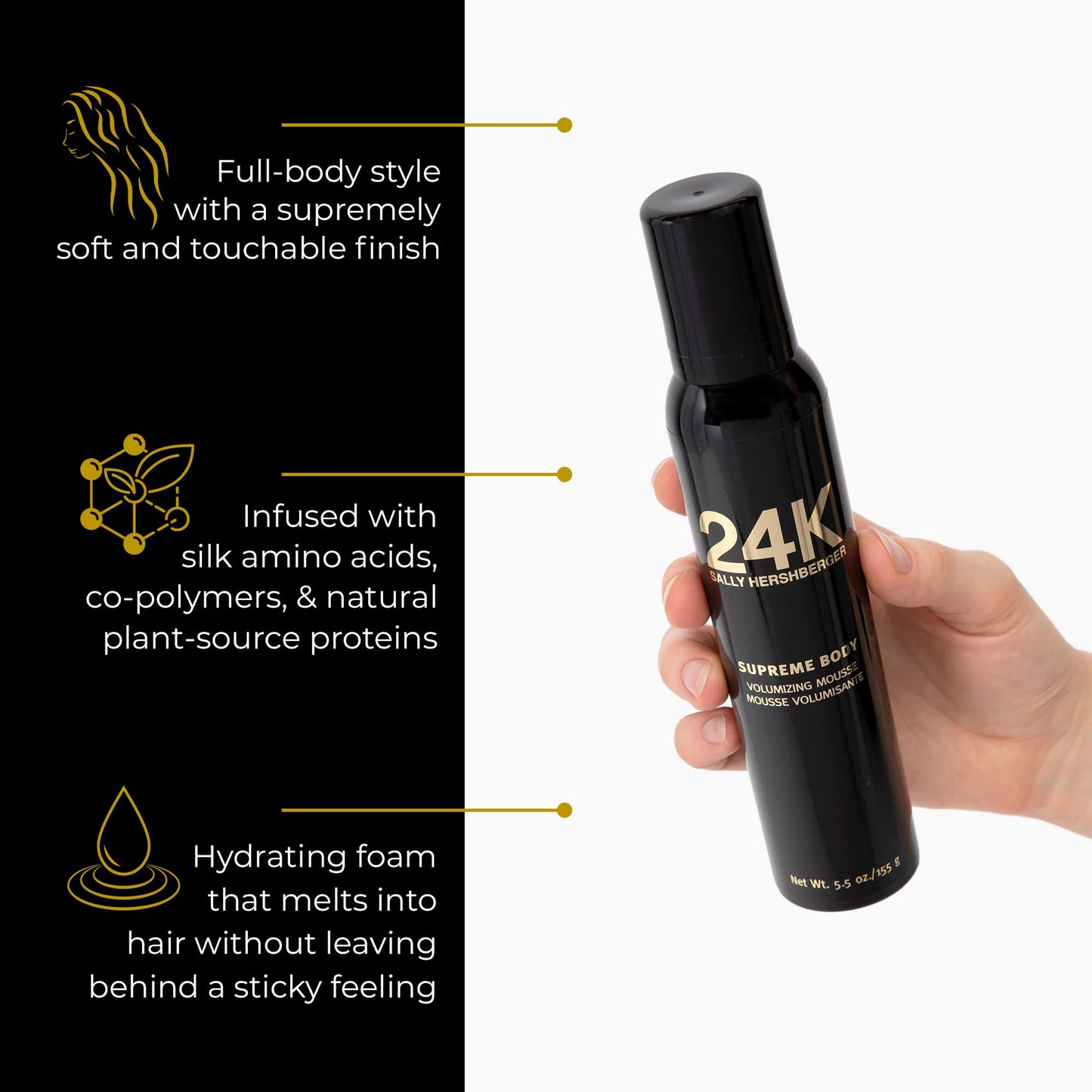 SALLY HERSHBERGER 24K Volume Duo - Root Envy Ultimate Root Boost, Supreme Body Volumizing Mousse - Heat-Protecting Root Spray for Medium to Fine Hair - Weightless Sculpting Foam - 2 pc