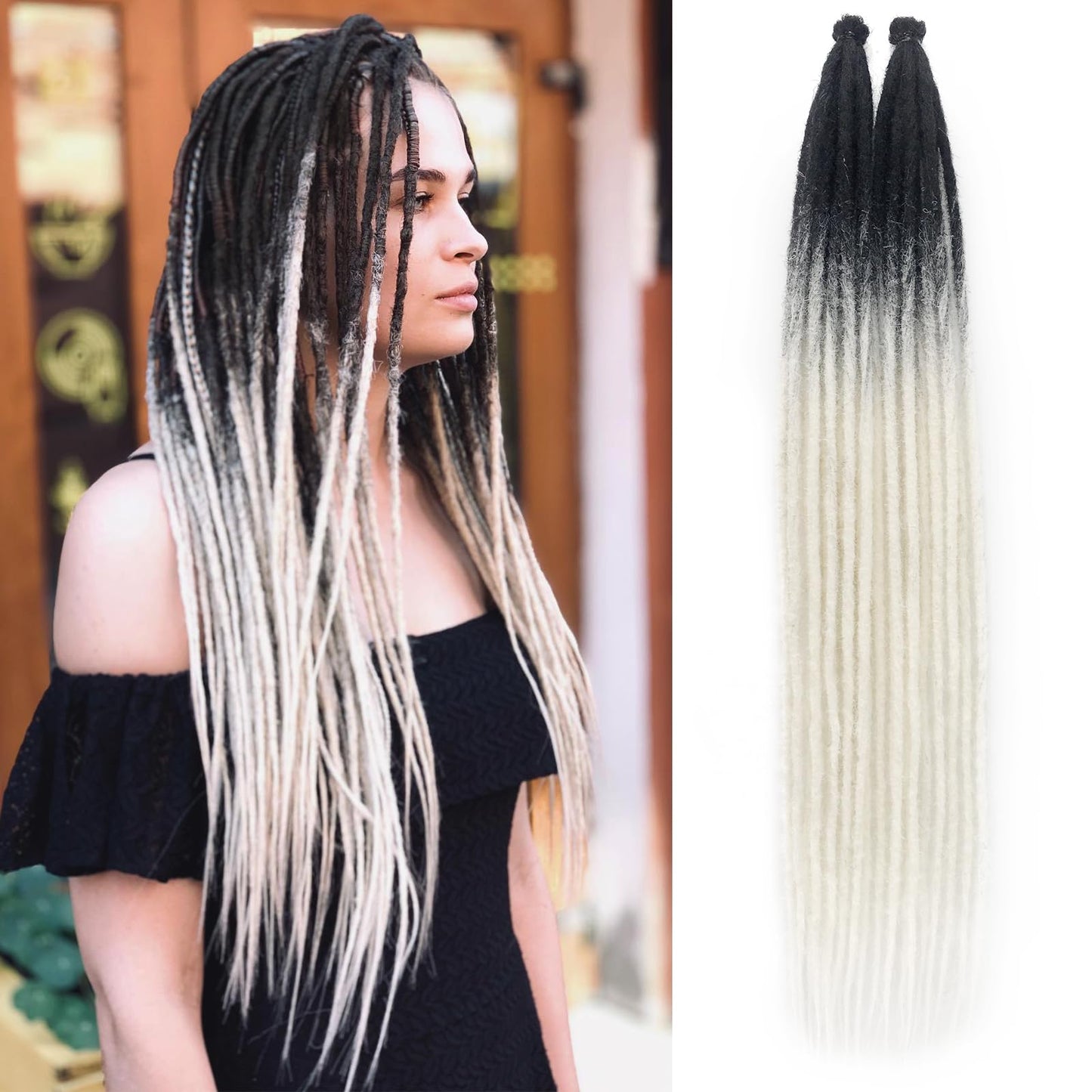 Chicmoi Dreadlock Extensions 24 Inch Single Ended Dreads Crochet Hair Black to White Color Synthetic Boho Dreadlocks 20 Strands SE Crochet Dreads Extensions for Women