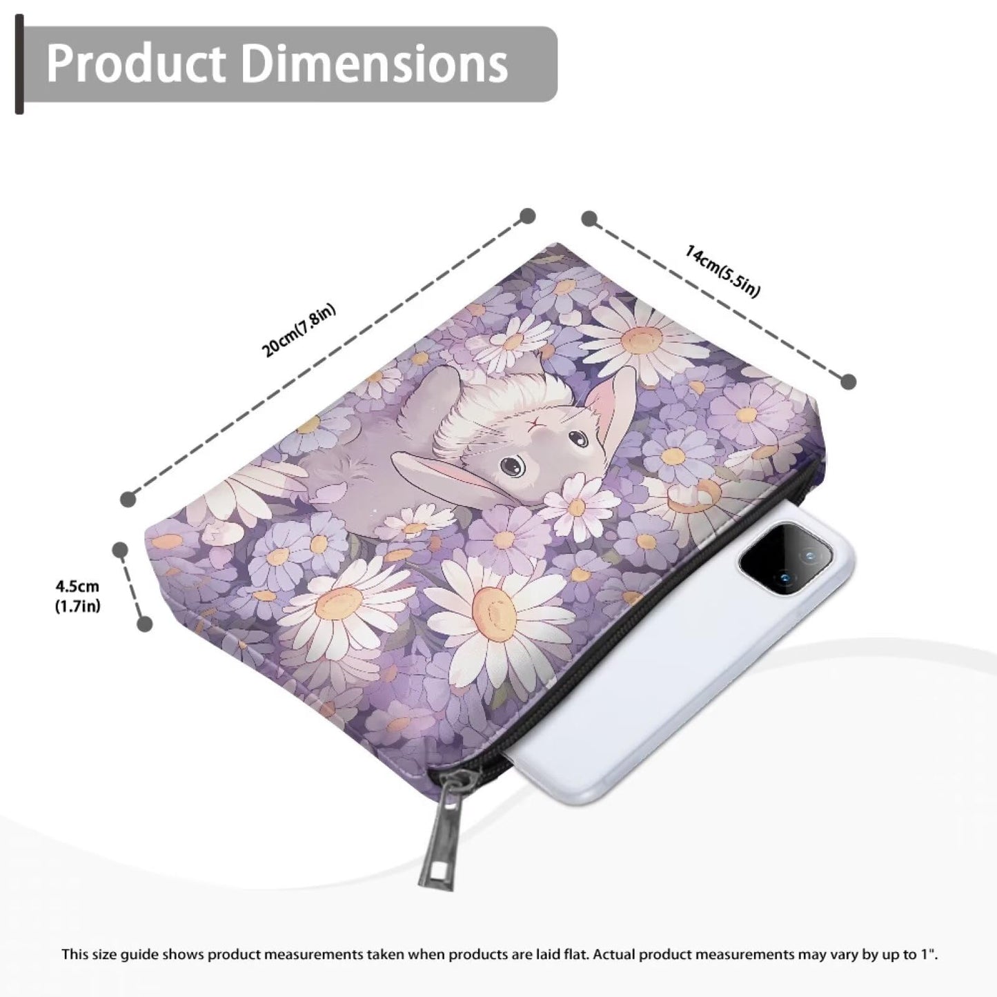 ELEDIZI Bunny Makeup Pouch Cute Makeup Bag Small Travel Cosmetic Bags for Women Teen Girls Waterproof Makeup Brush Holder Leather Clutch Wallet Purse Zipper Lipstick Case Easter Gifts for Her