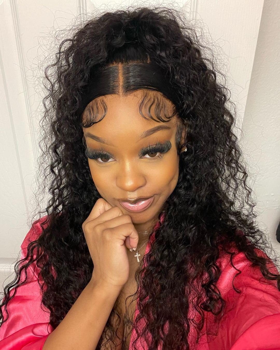 soeyrkke 13x4 HD Lace Front Wigs Human Hair Deep Wave Lace Frontal Wig Pre Plucked Bleached Knots With Baby Hair 180 Density Brazilian Wet and Wavy Curly Human Hair Wigs for Women 18inch