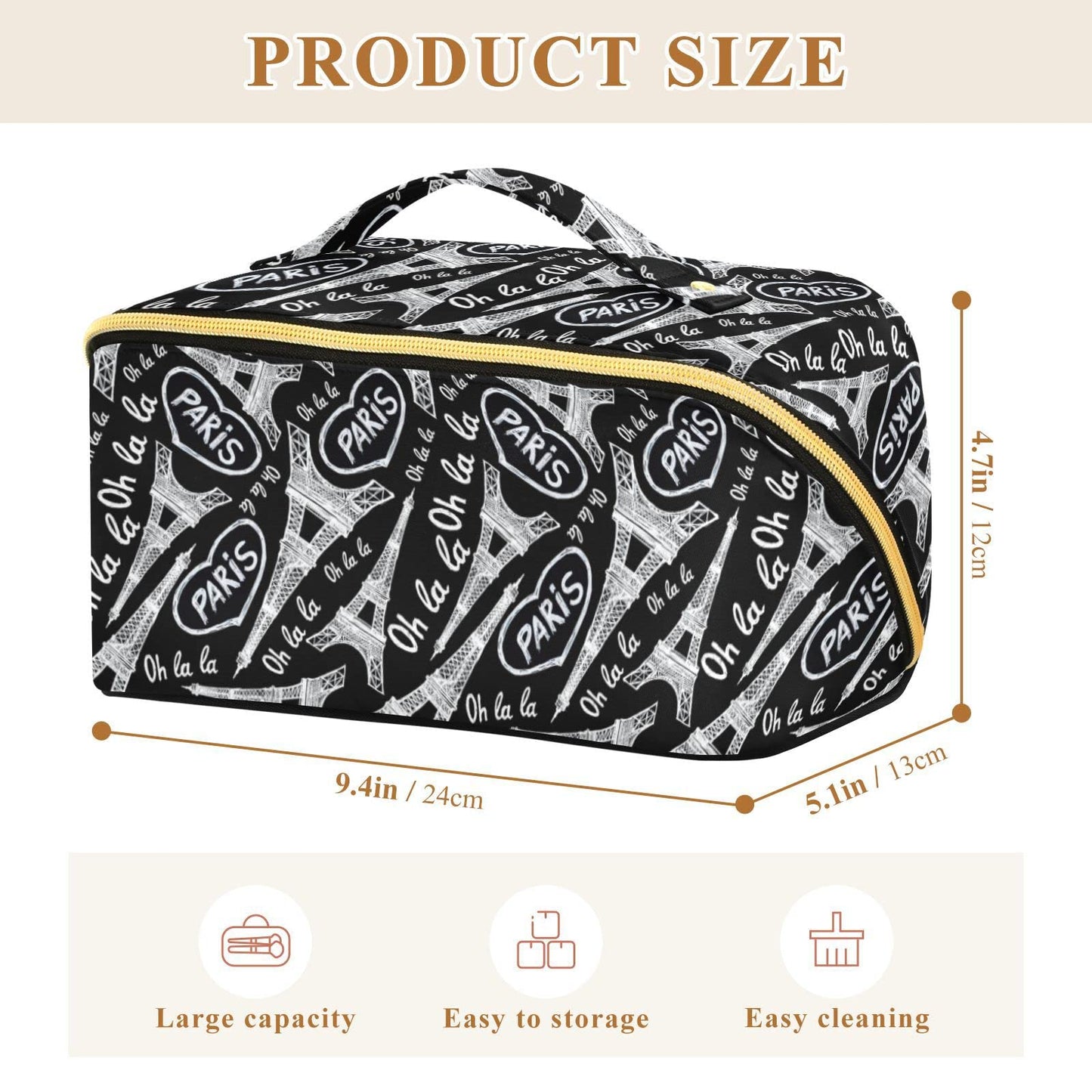 PIHNSDUA Eiffel Tower Doodle Large Capacity Cosmetic Bag Travel Makeup Bags with Large Opening and Handle Twill Cosmetic Organizer for Women