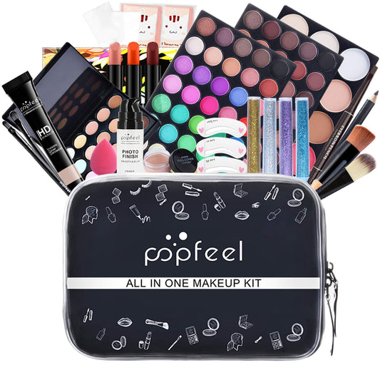 Pure Vie All-in-One Holiday Gift Surprise Makeup Set Essential Starter Bundle Include Eyeshadow Palette Lipstick Concealer Blush Mascara Eyeliner Face Powder Lipgloss Brush - Full Makeup Kit for Women