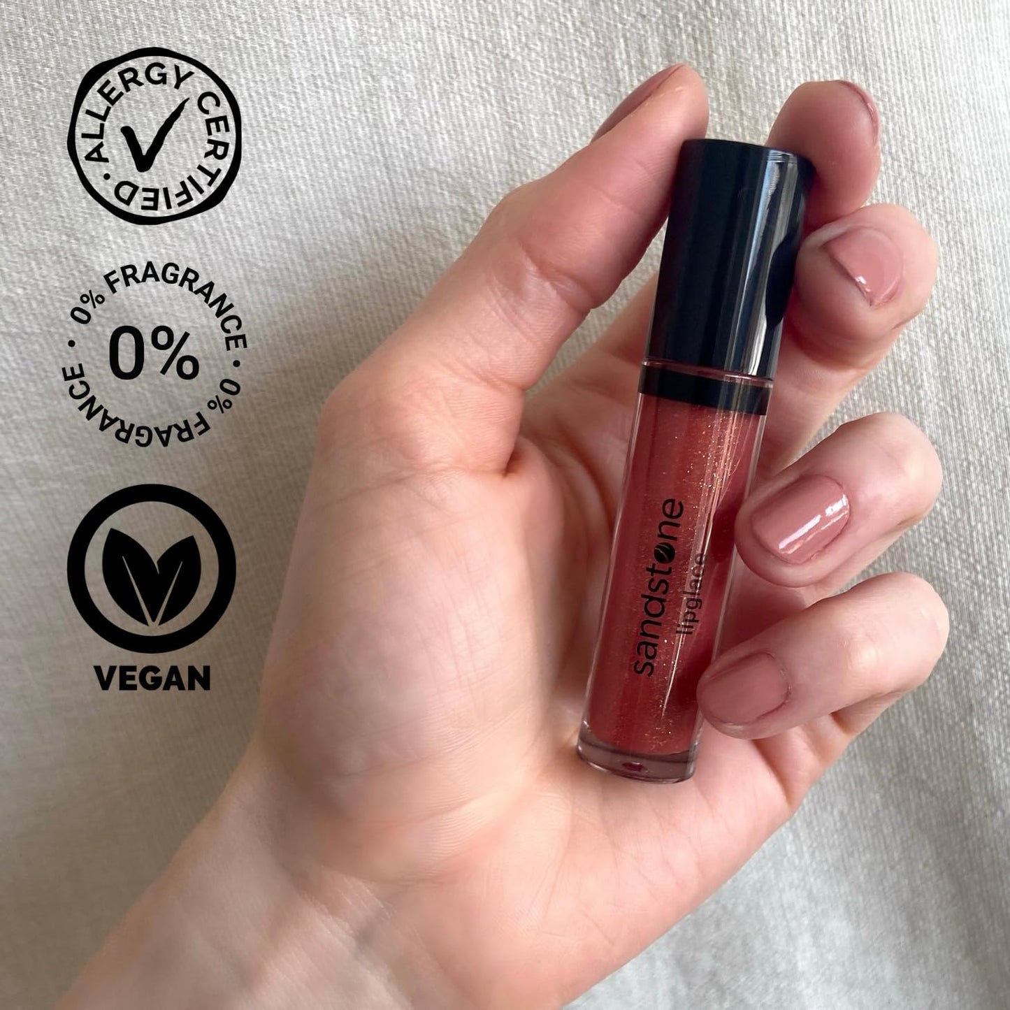 Sandstone Scandinavia Lipglace - 90's Vibe - Hypoallergenic Vegan Lip Gloss Brown - Fragrance Free & Allergy Certified - Non Sticky & Glossy Lipglace - Anti-Aging Hydrating Lipgloss