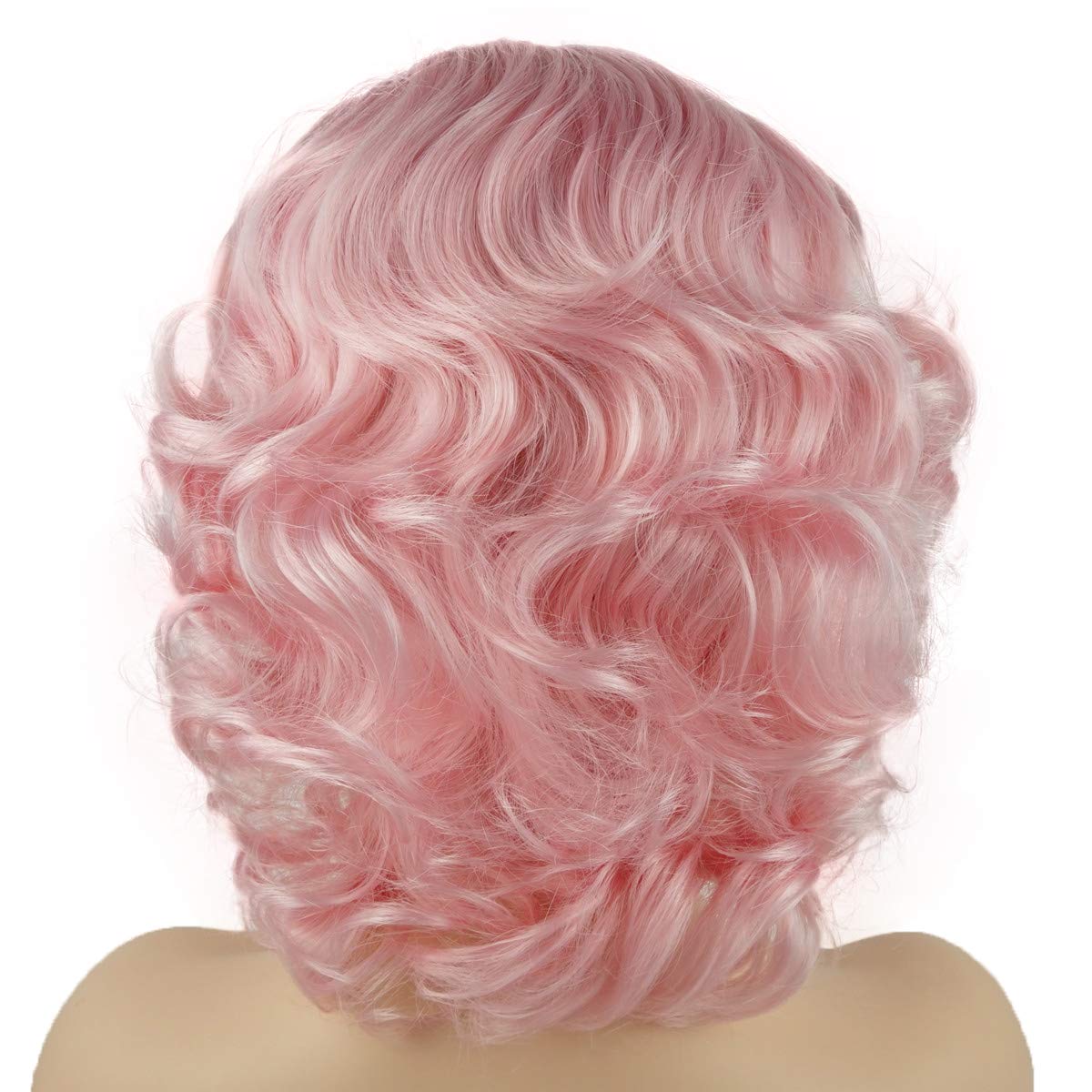 Meiyite Hair Wavy Short 10inch Pink Heavy Density Half Hand Tied Realistic Synthetic Lace Front Wigs